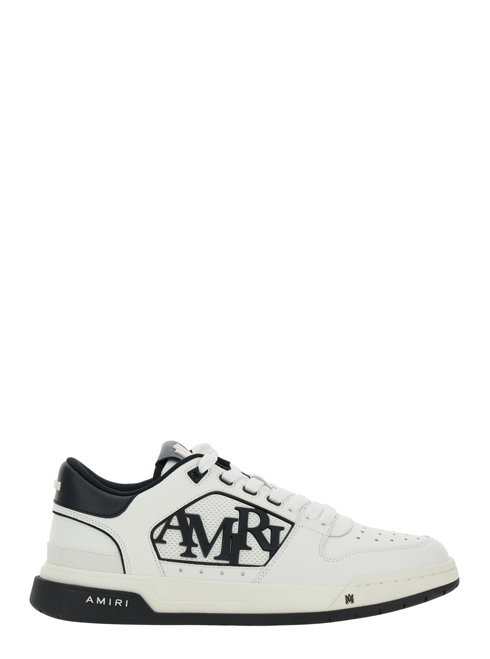 Amiri White Low Top Sneakers With Logo Patch On The Side And Contrasting Heel With Logo Lettering In Leath