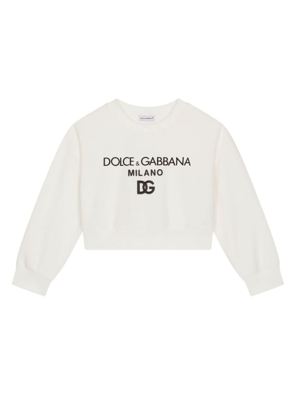 Dolce & Gabbana Kids'  Felpa Bianca In Cotone Bambino In Bianco