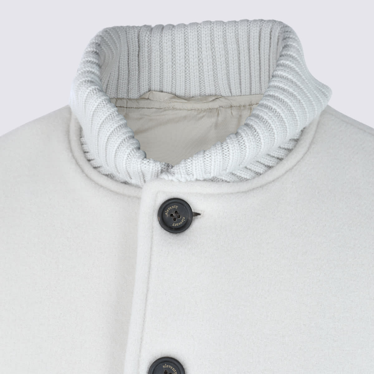 Eleventy Cashmere And Wool Bomber Jacket With Horn Button Closure In Green