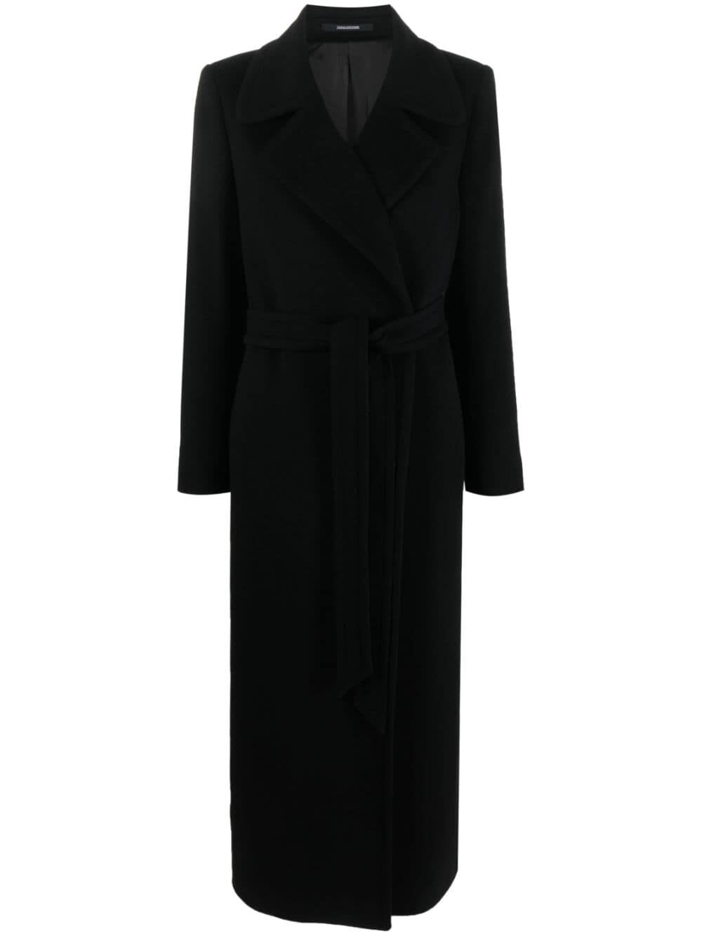 Shop Tagliatore Melody Extra Long Coat With Belt In Black