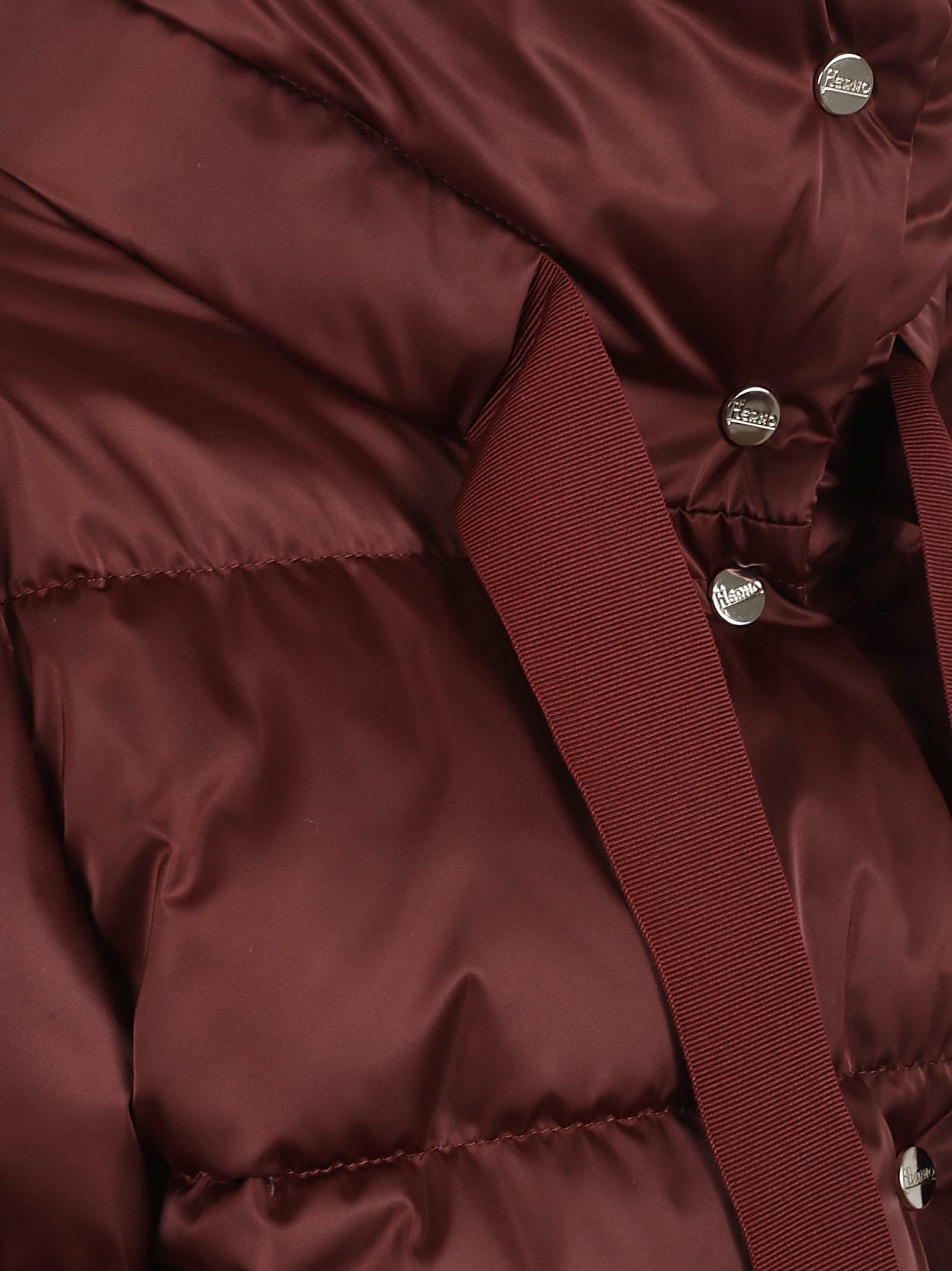 Herno High-neck Drawstring Padded Jacket In Brown