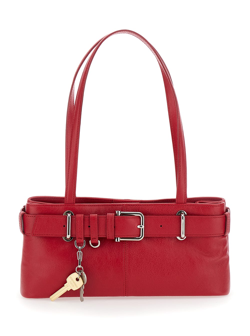 brocle Red Shoulder Bag With Belt And Pendant Key Details In Leather Woman