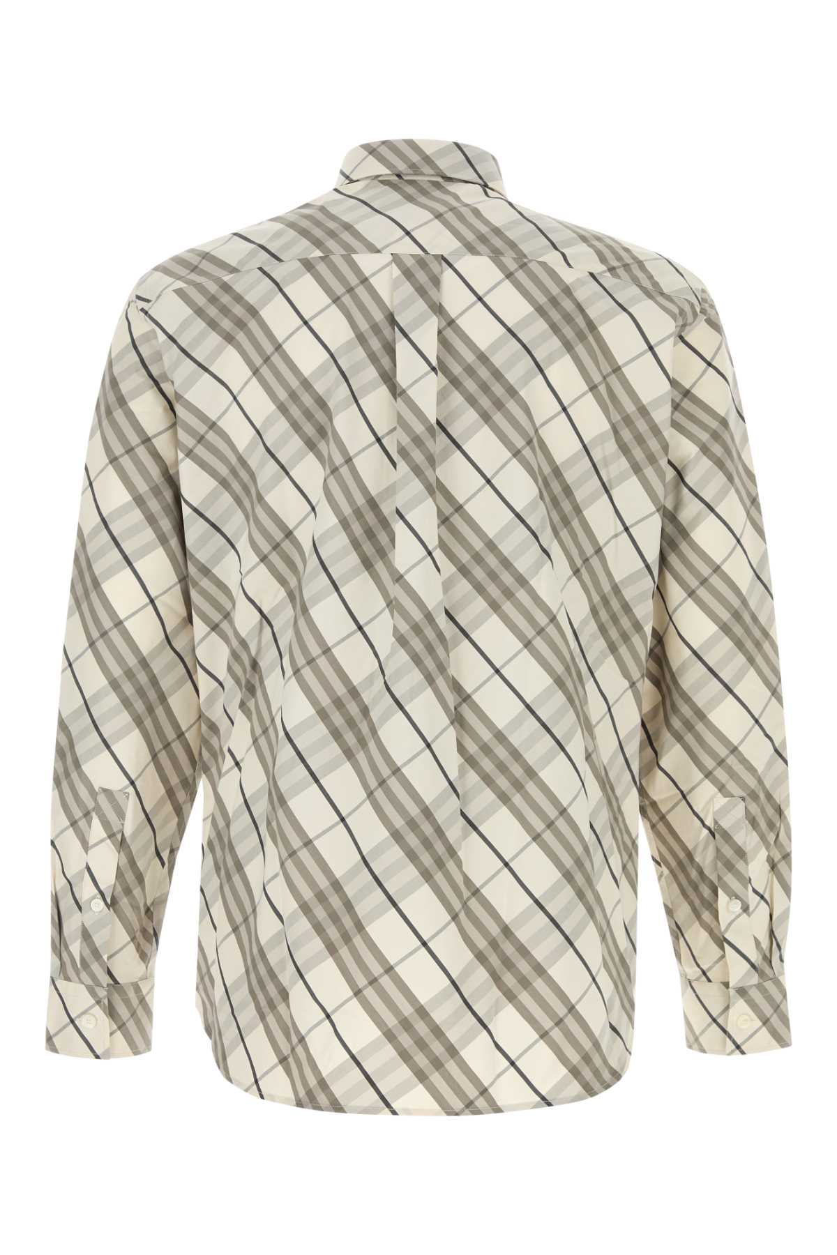 Burberry Checked Pattern Poplin Shirt With Button-down Collar In White