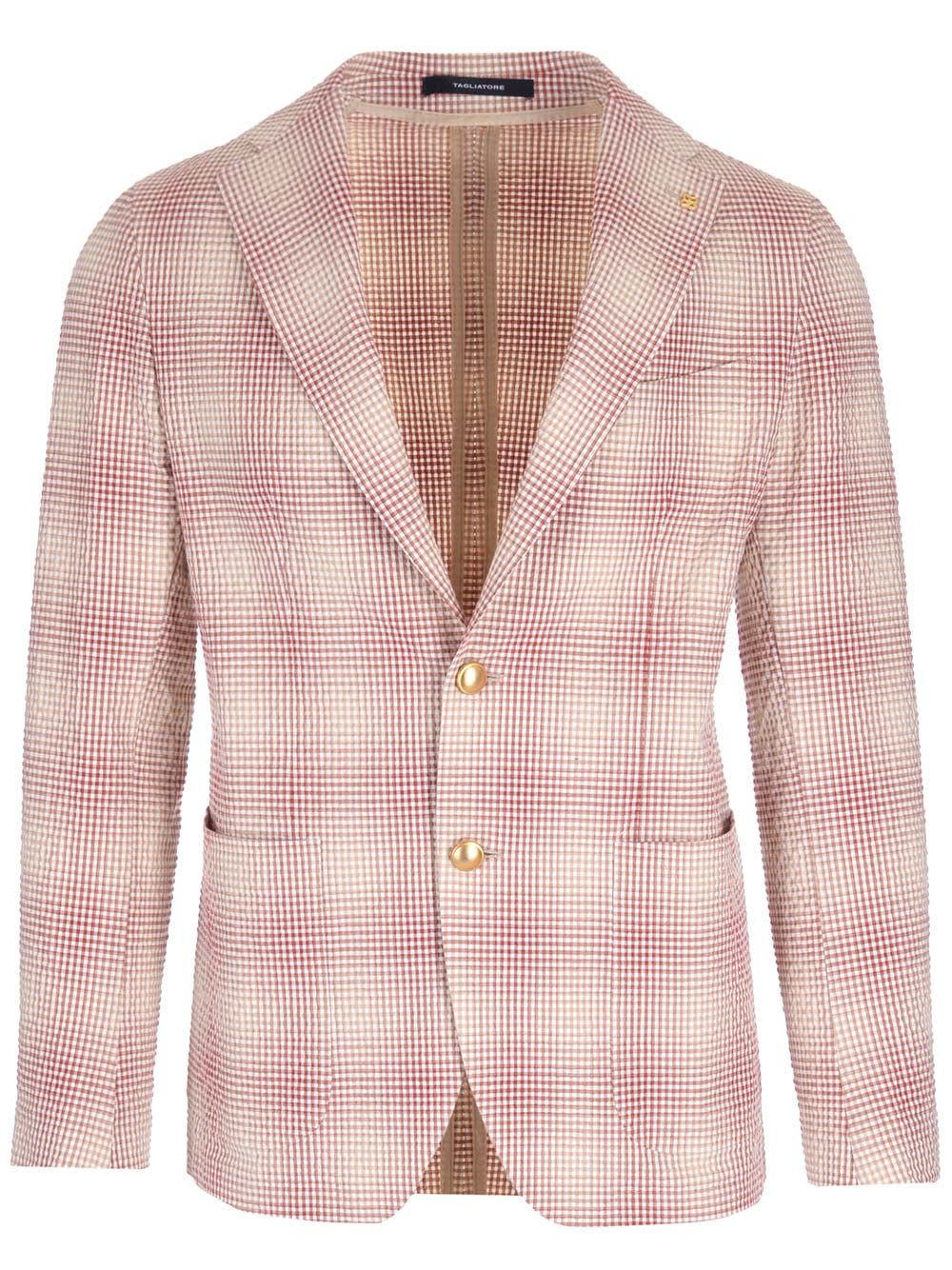 Shop Tagliatore Check Motif Jacket In Beige