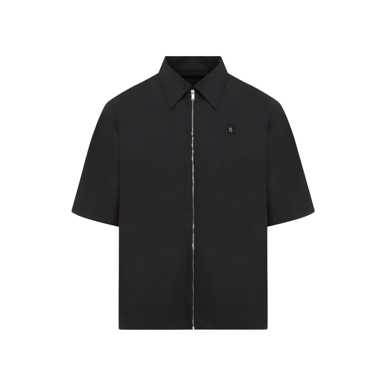 Givenchy Pointed Collar Short-sleeve Zipped Shirt In Nero
