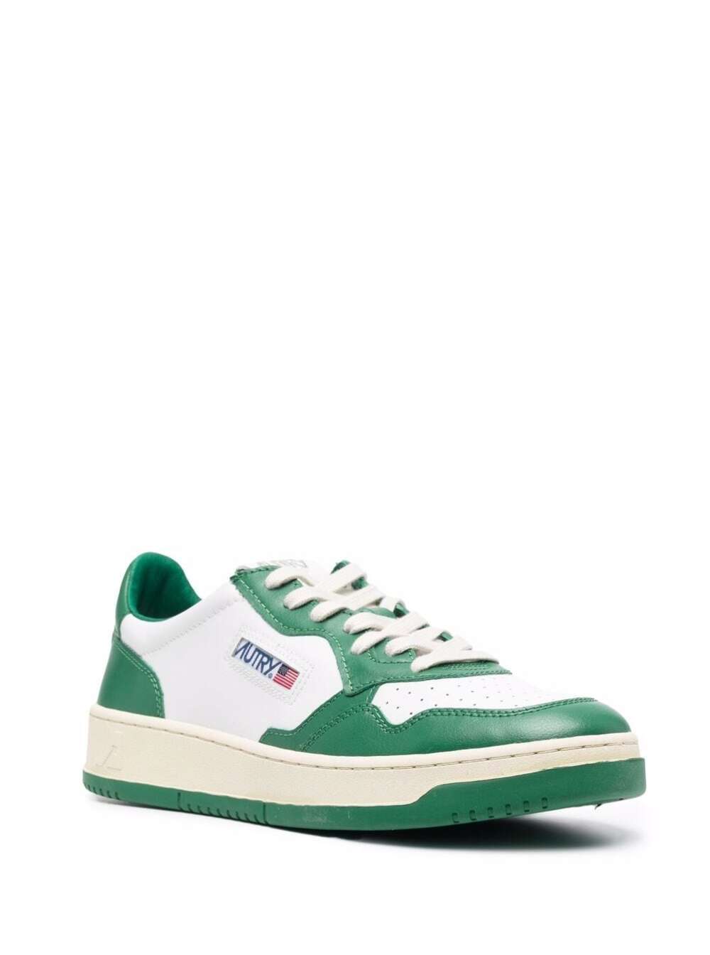 Shop Autry Medalist Low White And Green Low-top Sneaker In Leather Man