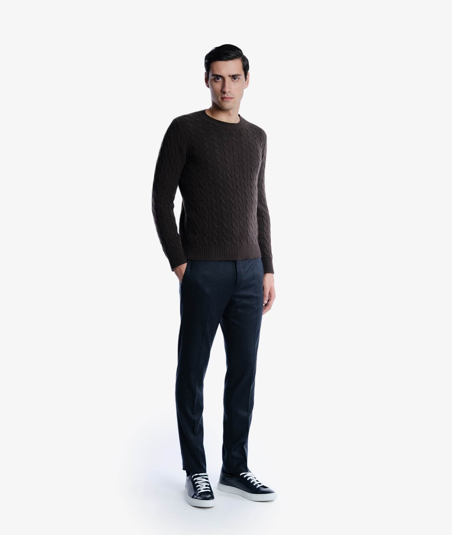 Larusmiani Cable Knit Sweater Col Du Pillon Sweater In Darkbrown