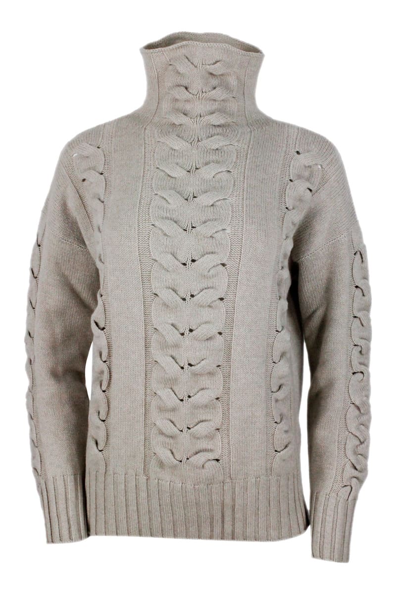 Lorena Antoniazzi High-necked Sweater In Cashmere Wool And Silk