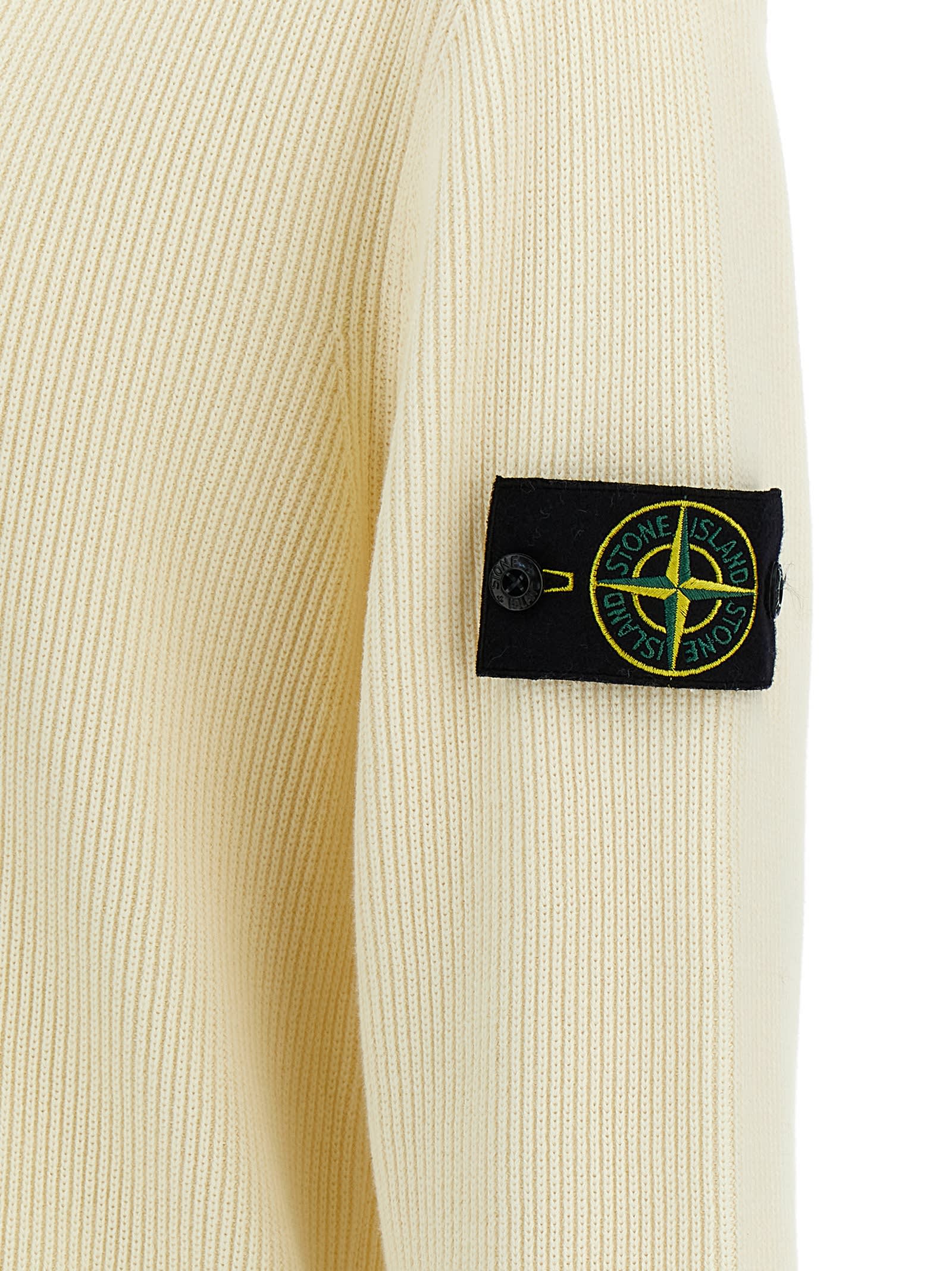 Stone Island Ribbed Wool Sweater Sweaters And Cardigans White In Brown