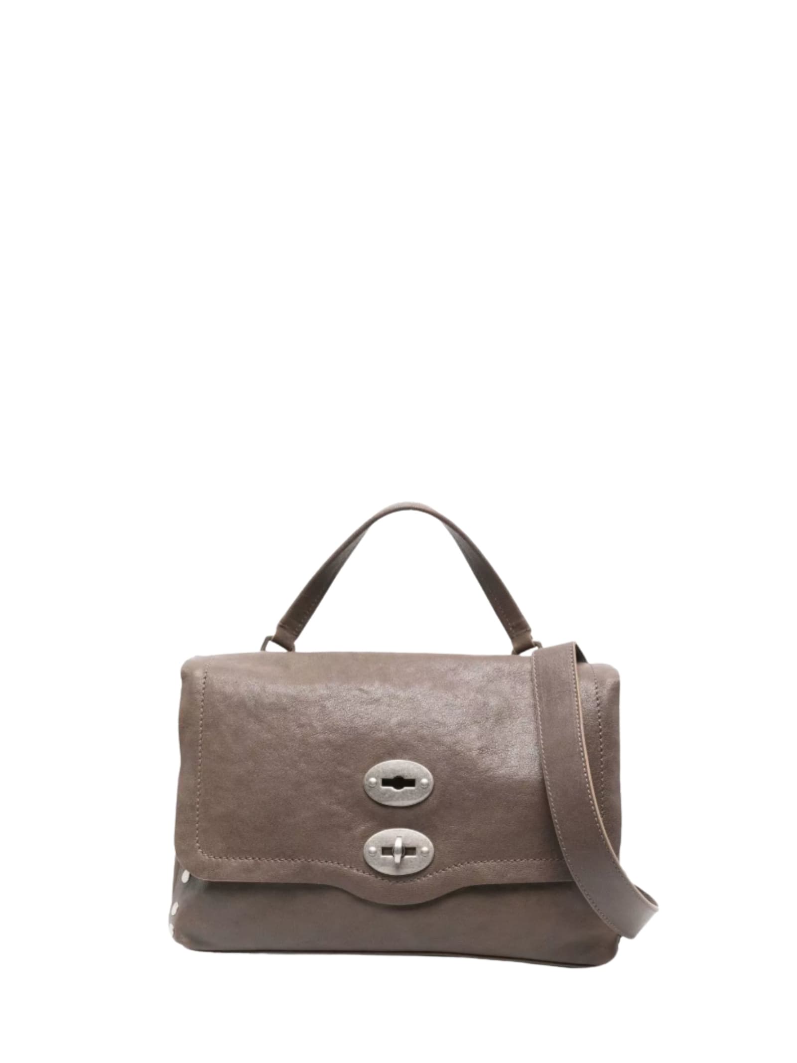 Zanellato Postina Tabacco Baby Leather Handbag In Gray