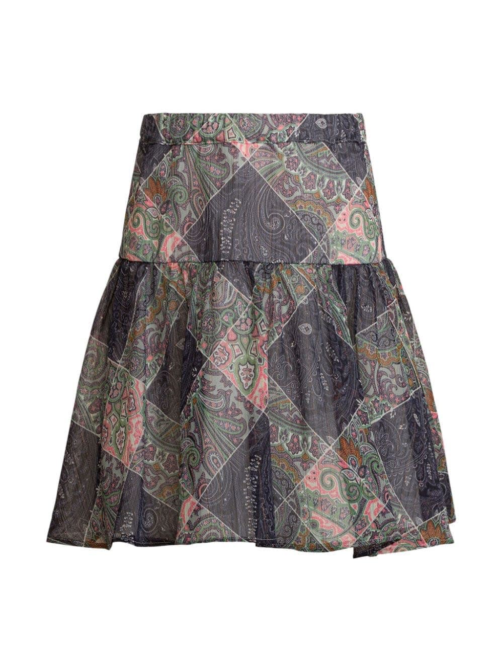 Shop Etro Navy Blue Paisley Crepon Skirt