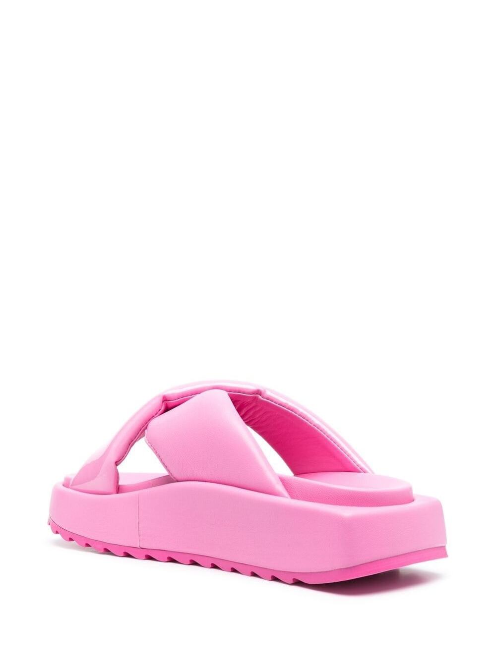 Shop Gia Borghini Pink Crossover Strap Slides Glossy Finish In Leather Woman