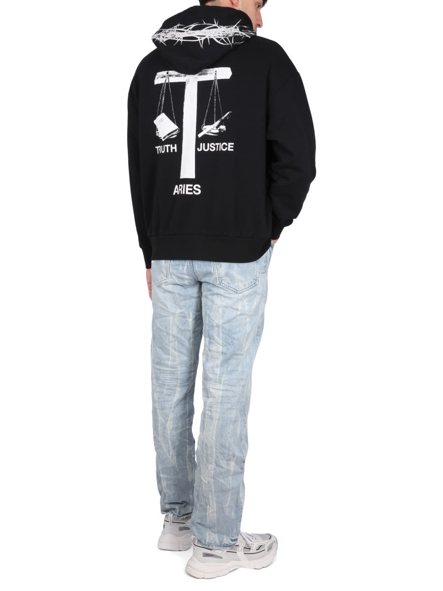 Aries Hoodie With Drawstring Hood And Back Detail In Black