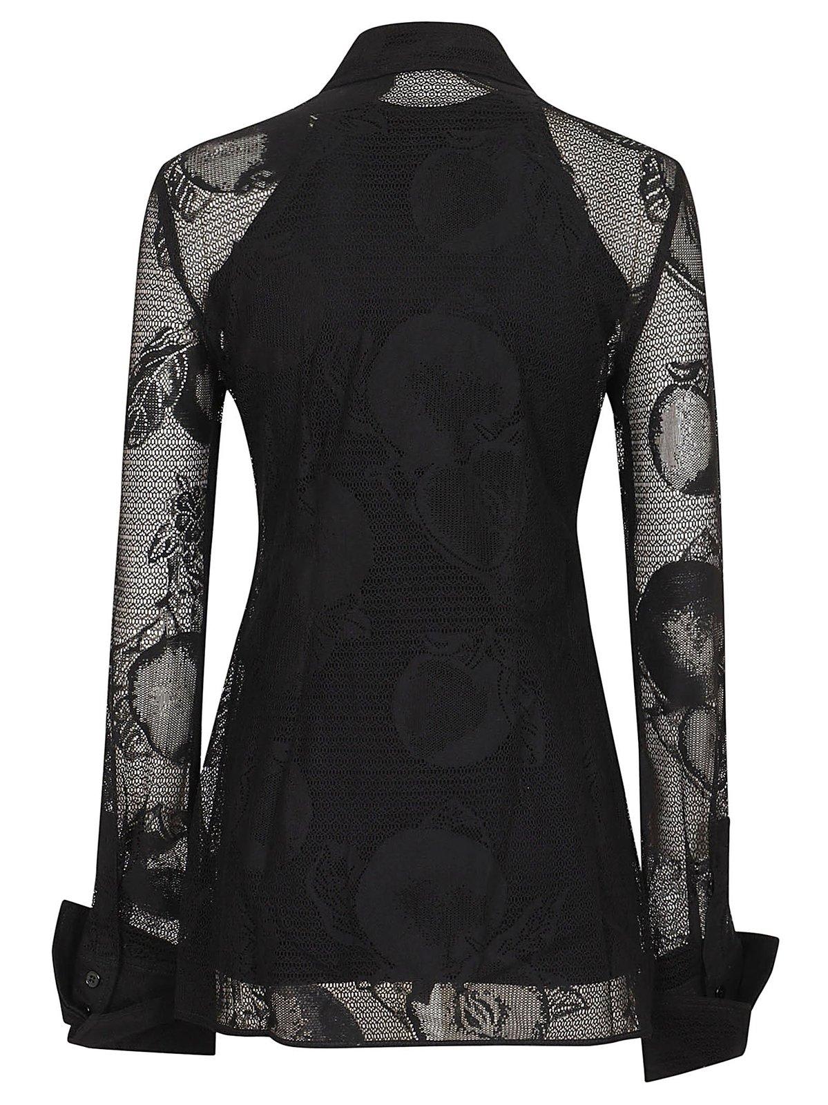 Shop Sportmax Lace Detailed Long-sleeved Top In Nero