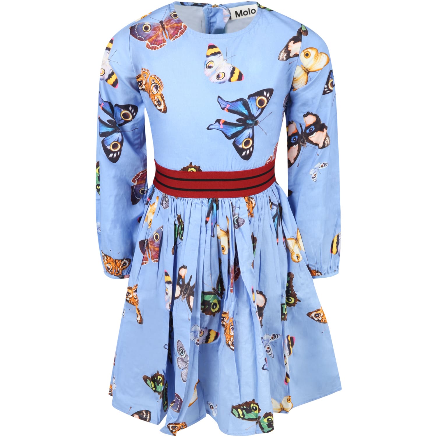 Molo Light-blue Dress For Girl With Butterflies