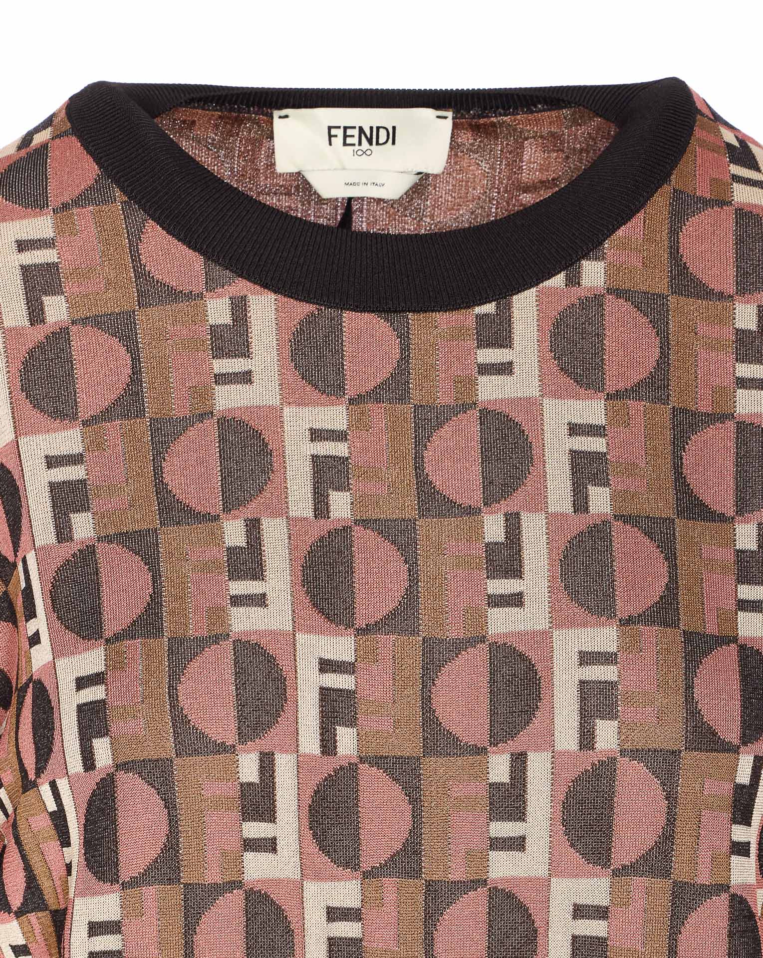 Fendi Three-dimensional Jacquard Sweater With Geometric Pattern In Brown