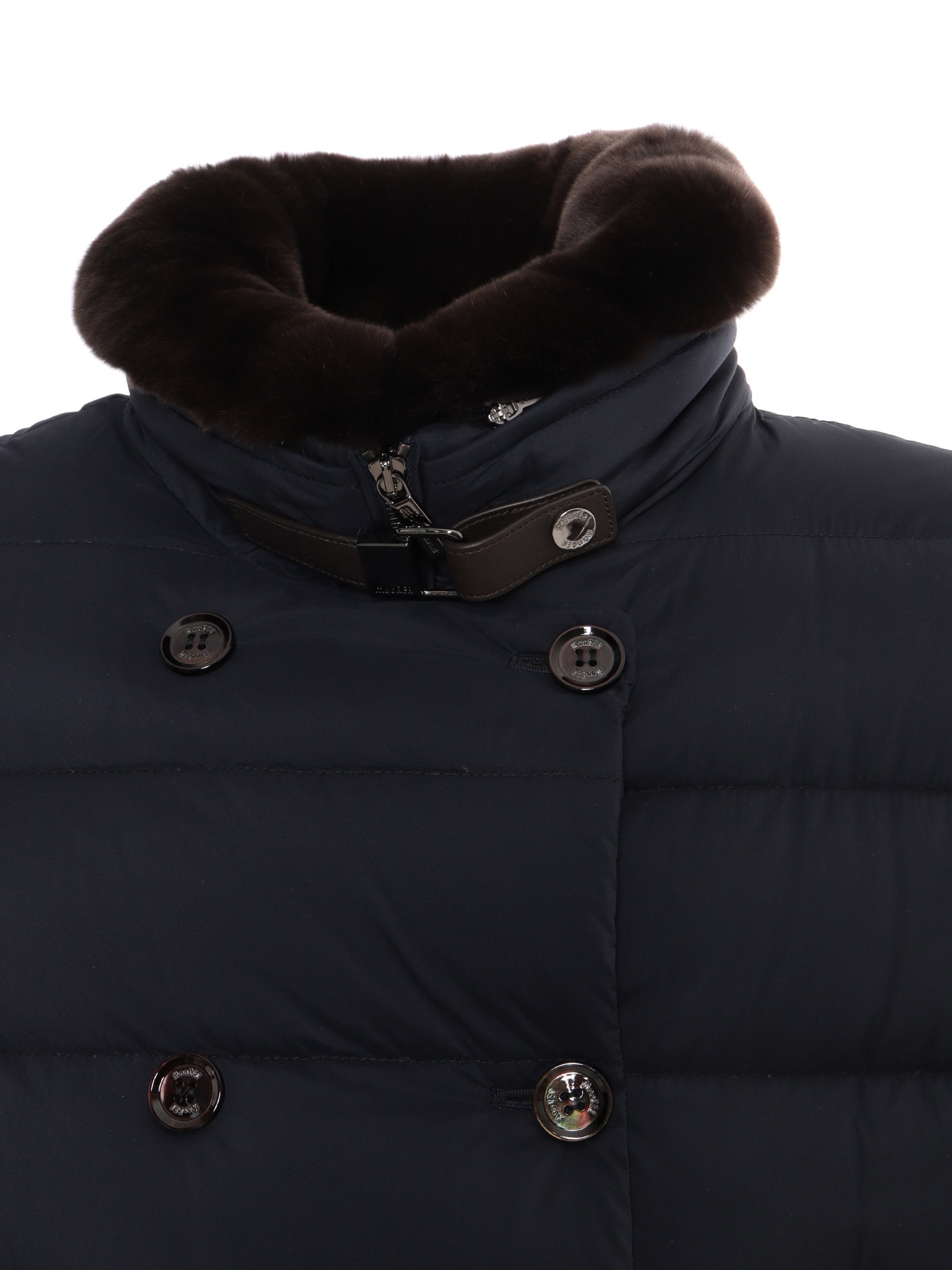 Moorer Double Breasted Long Down Jacket Longan In Black
