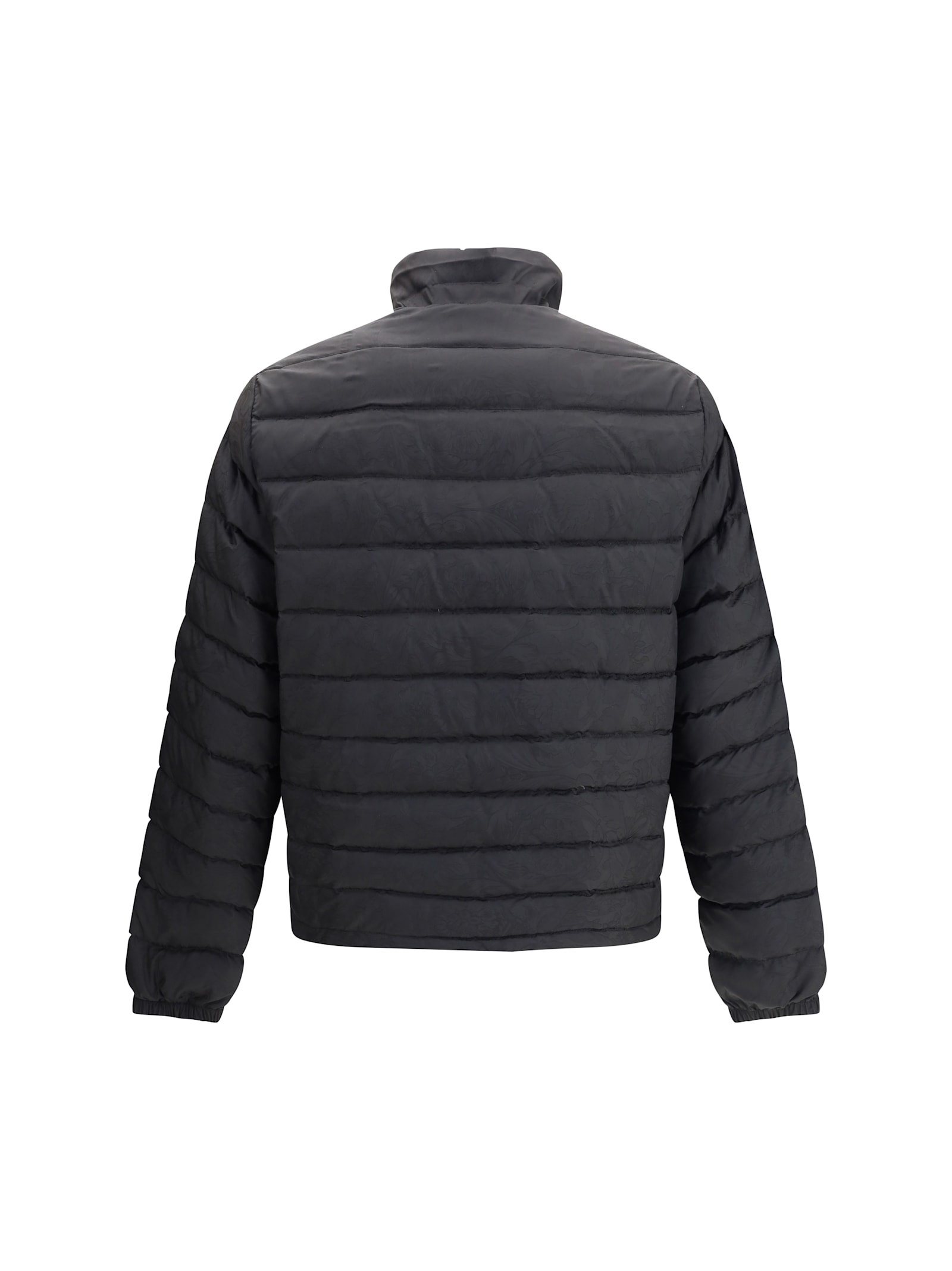 Versace Barocco Jacquard Puffer Jacket In Black