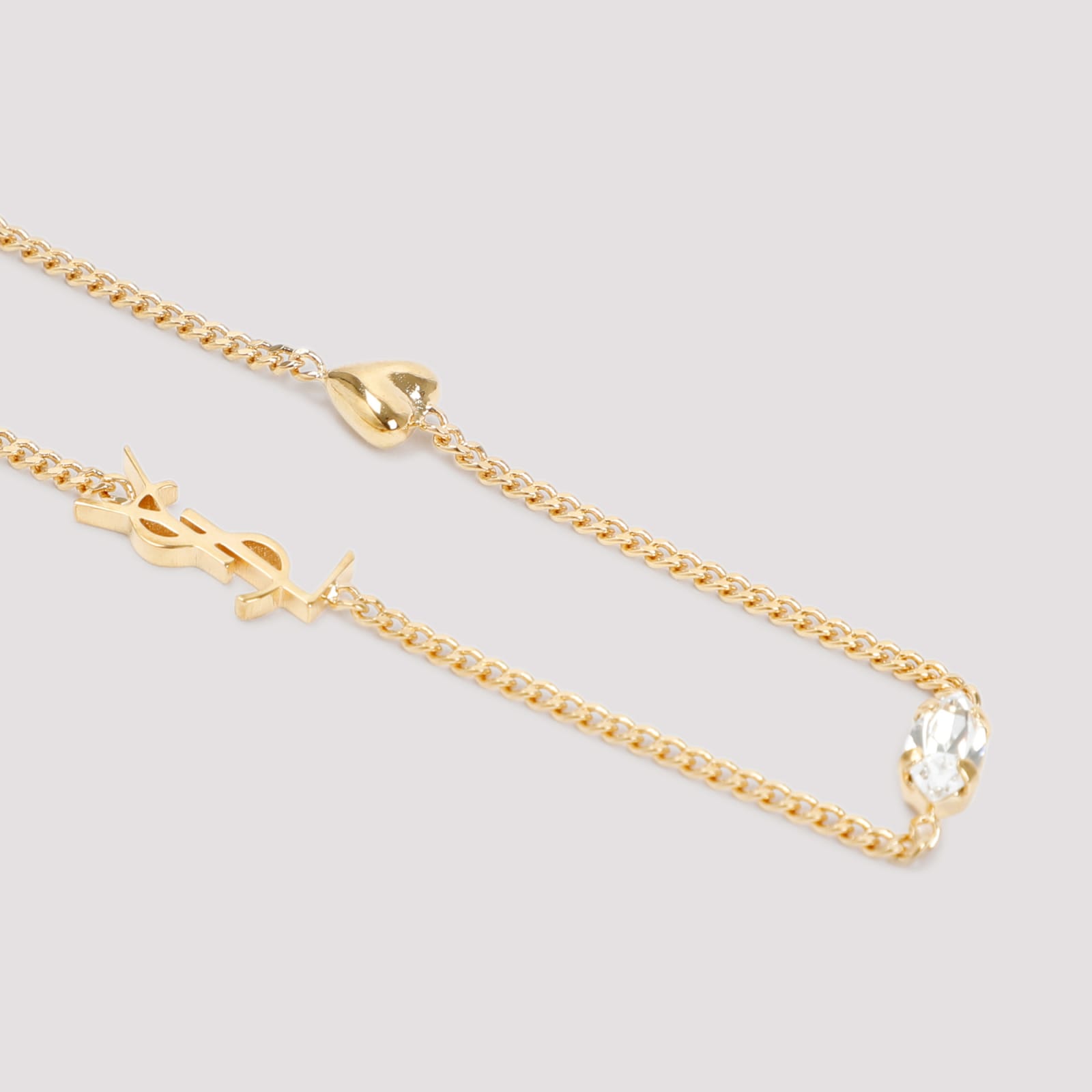 Saint Laurent Cassandre Heart Charm Bracelet In Gold