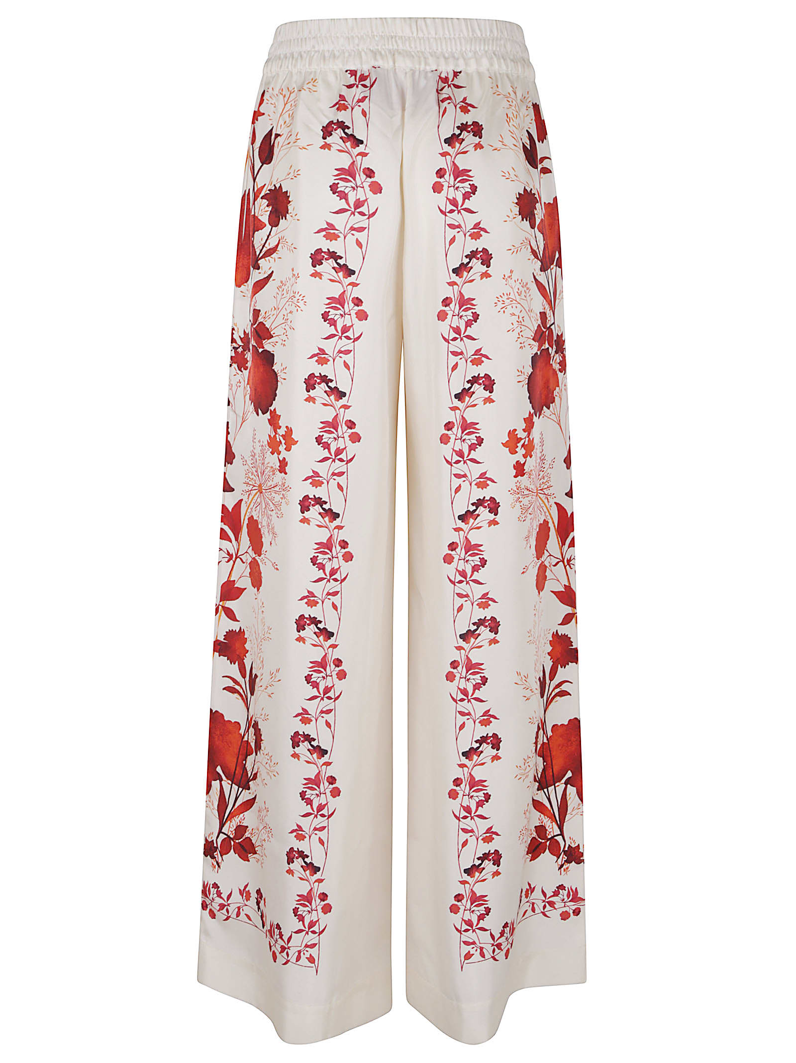 La Doublej La Double J Wide-leg Floral Print Silk Trousers In White