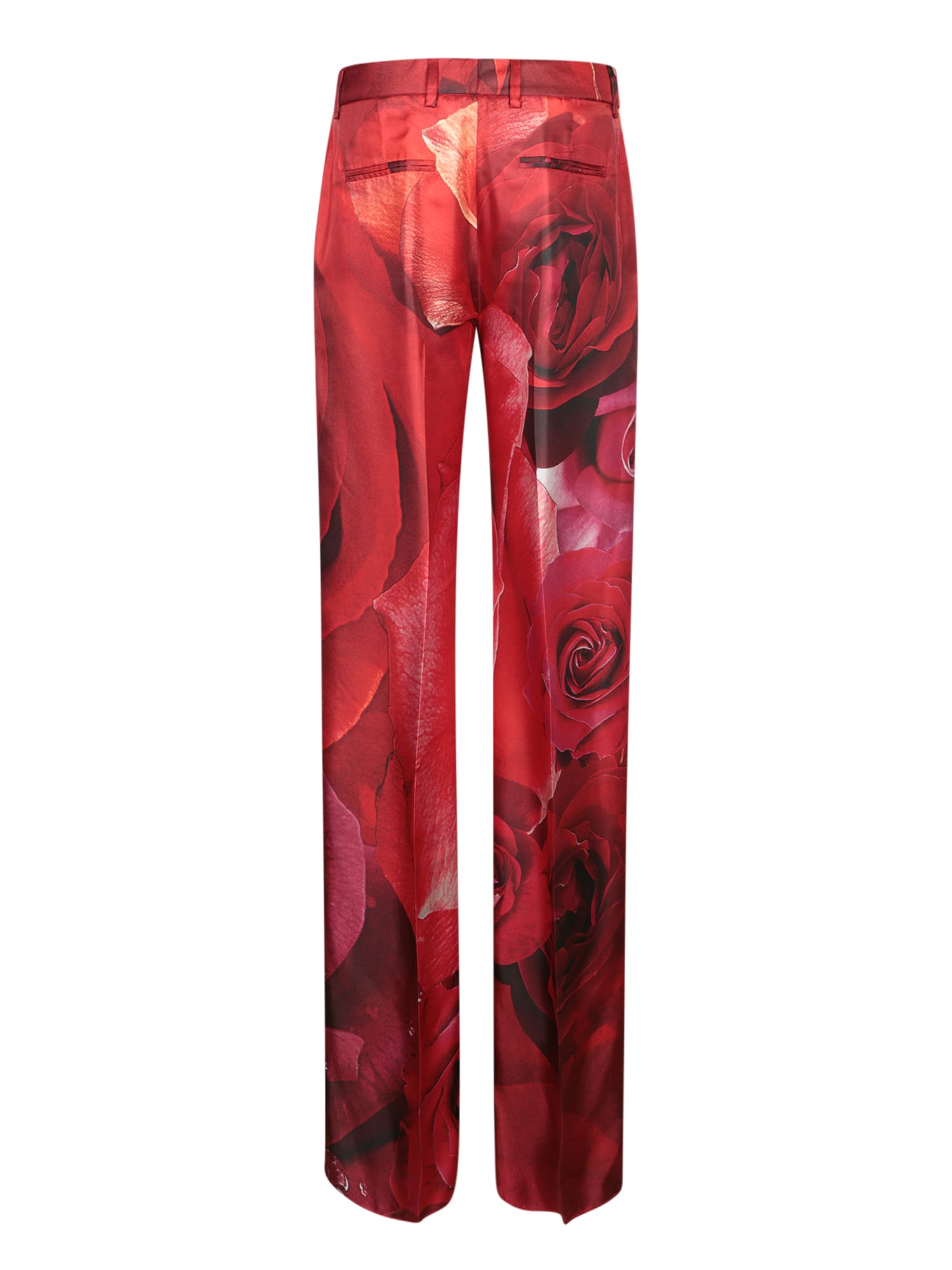 Roberto Cavalli Garden Rose Red Silk Trousers