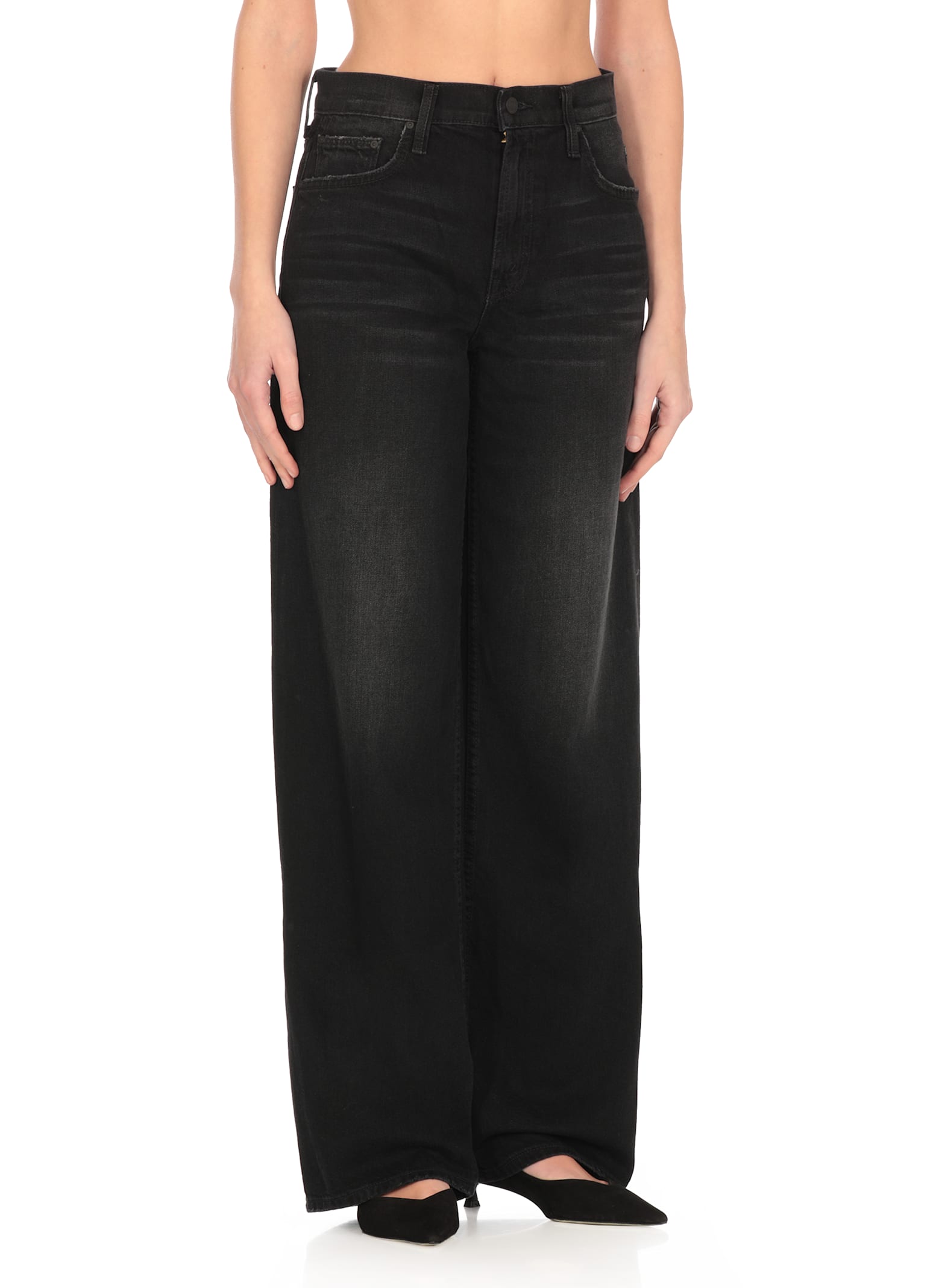 Mother The Spinner Zip Sneak Jeans In Black