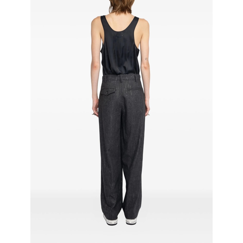 Zadig & Voltaire Womens Anthracite Puros Regular-fit High-rise Striped Flannel Trousers In Black