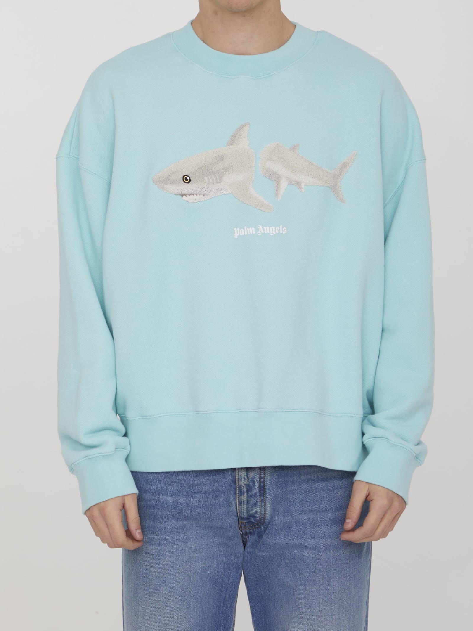 Shop Palm Angels Shark Print Sweatshirt In Light Blue
