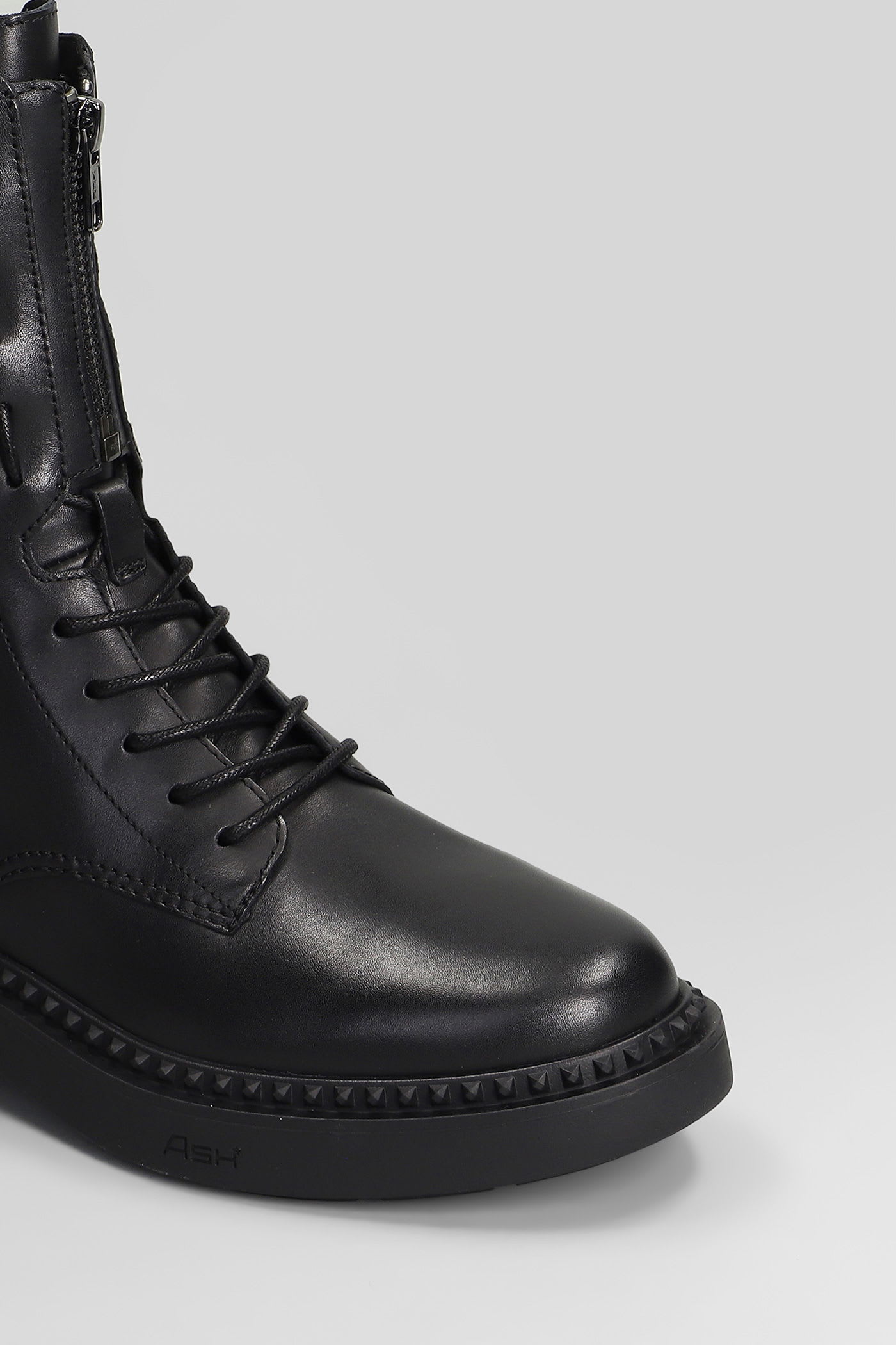 Ash Misty Combat Boots In Black Leather In Black