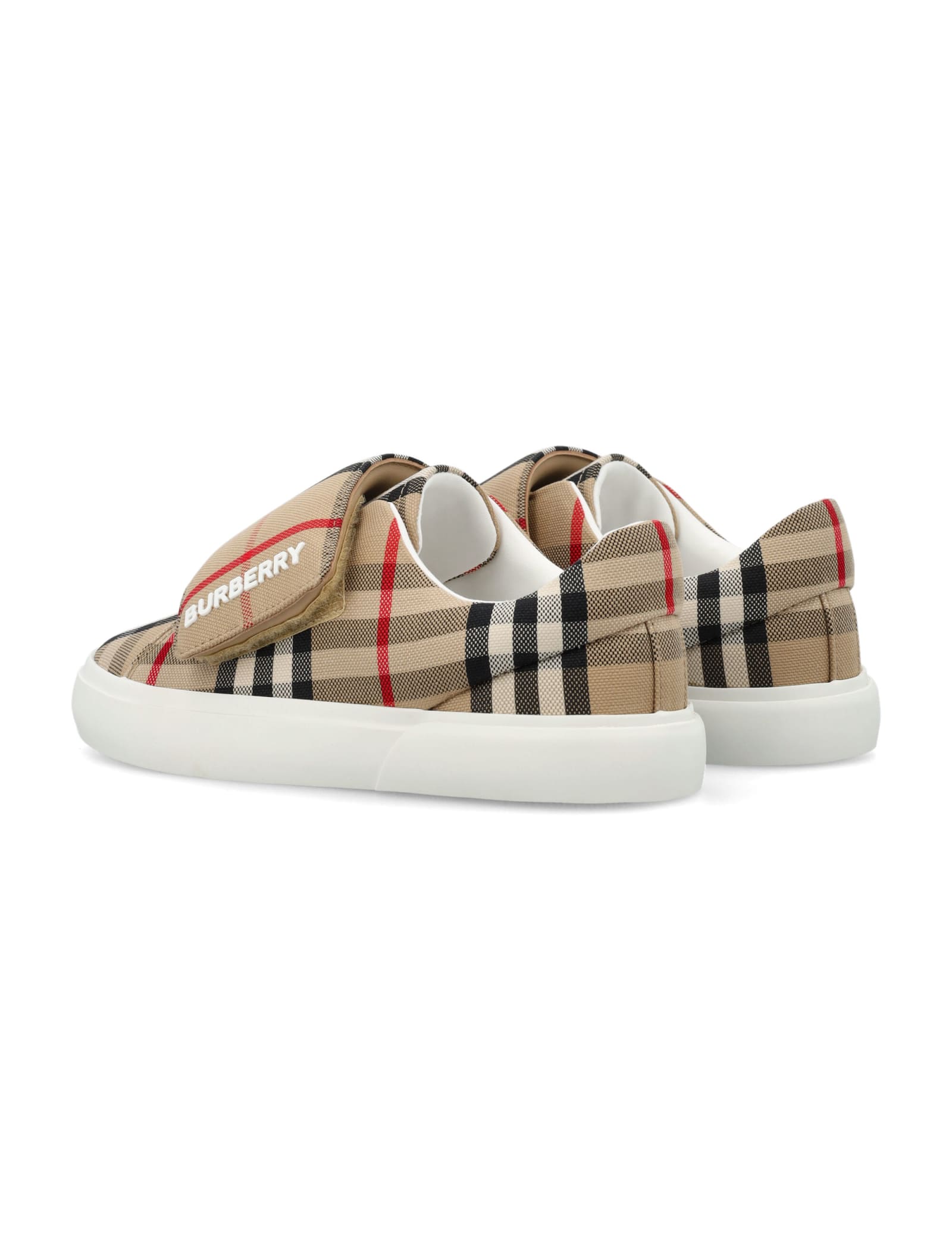 Shop Burberry Check Cotton Sneakers In Beige