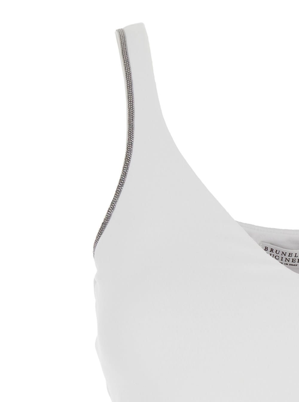 Brunello Cucinelli Women White Sleeveless Top With V Neck And Monil Detail On The Shoulder Straps In