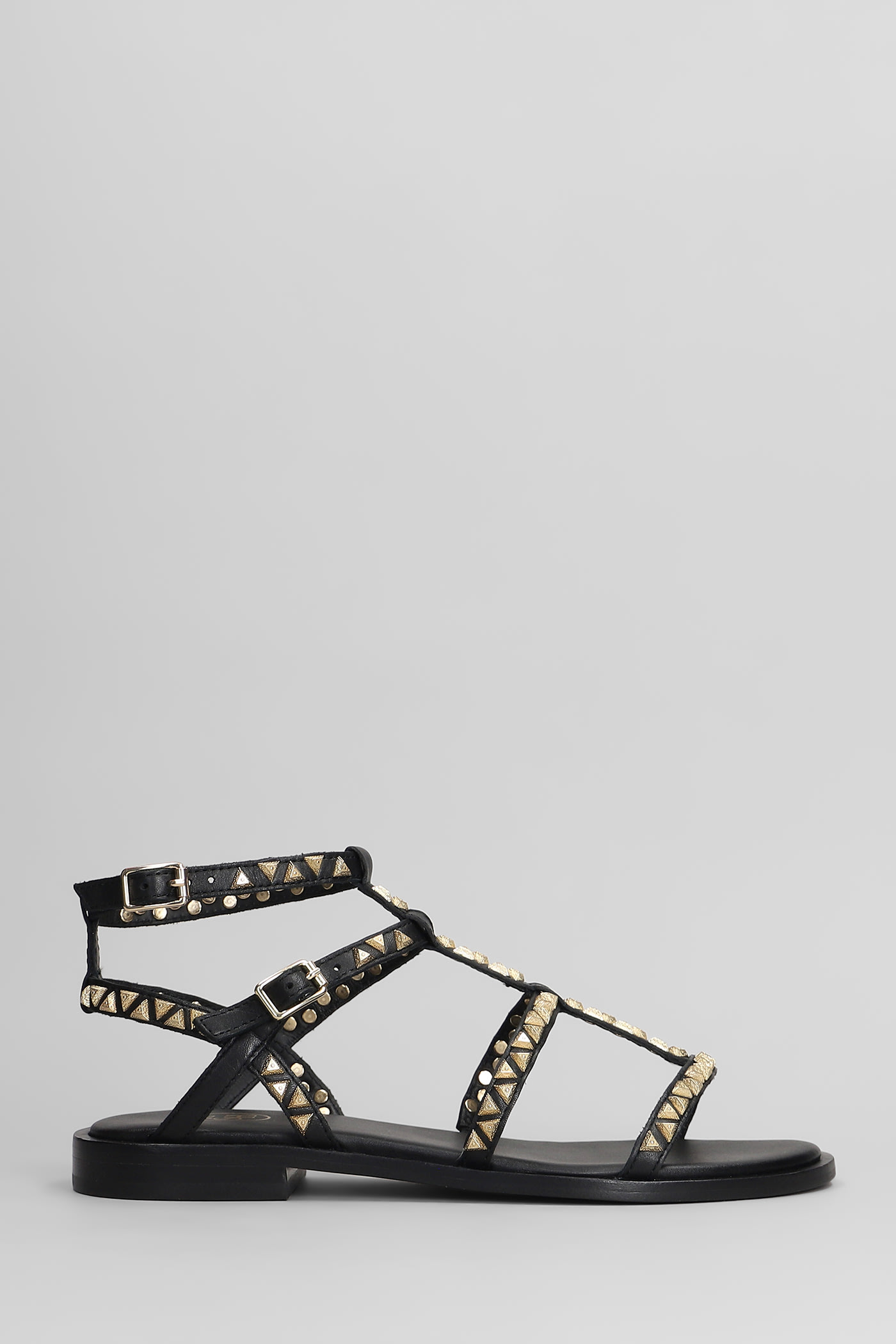 Ash Ankle Strap Leather Flat Sandals With Studs