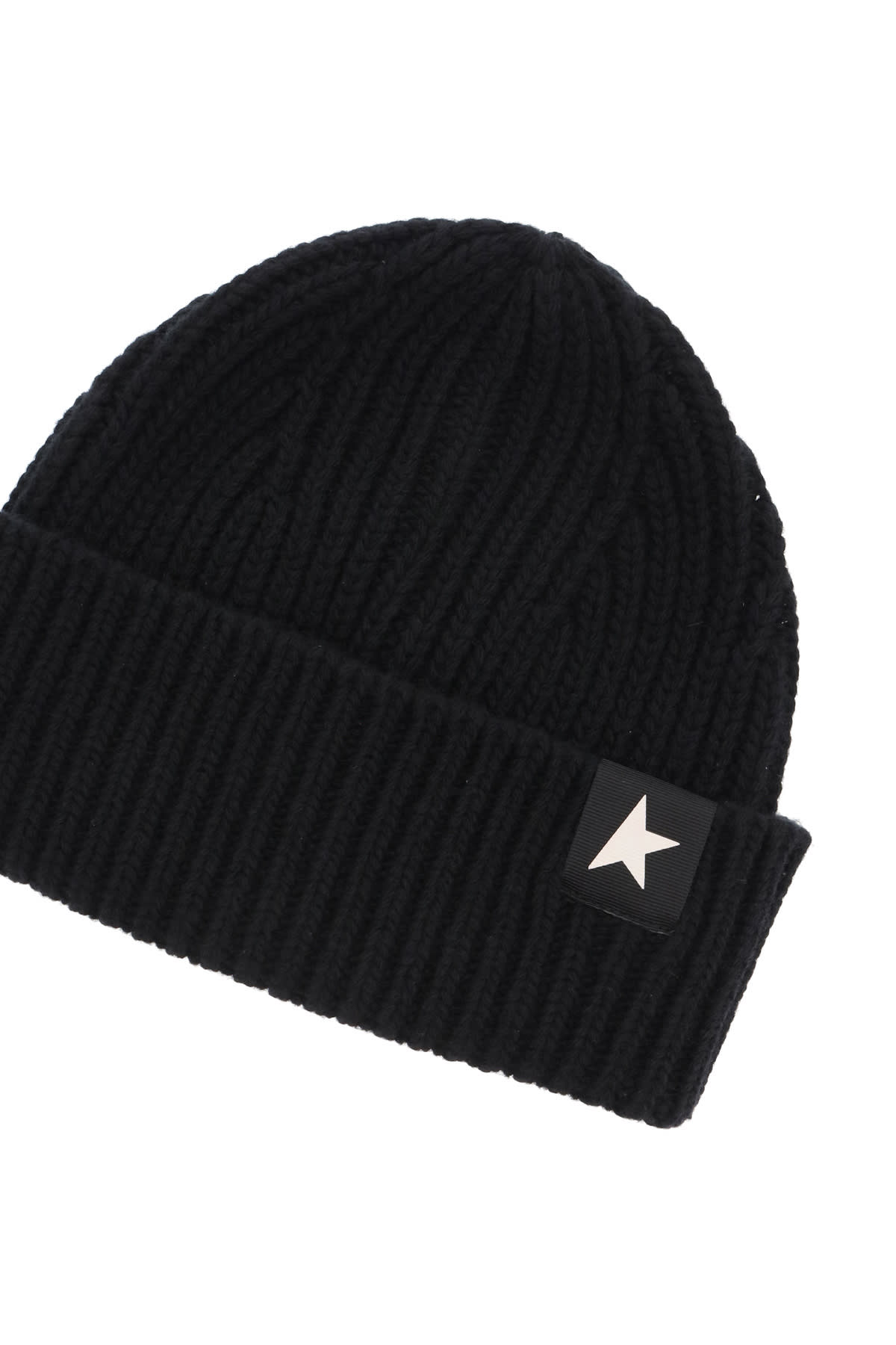 Golden Goose Mans Ribbed Black Wool Hat With Logo In Black