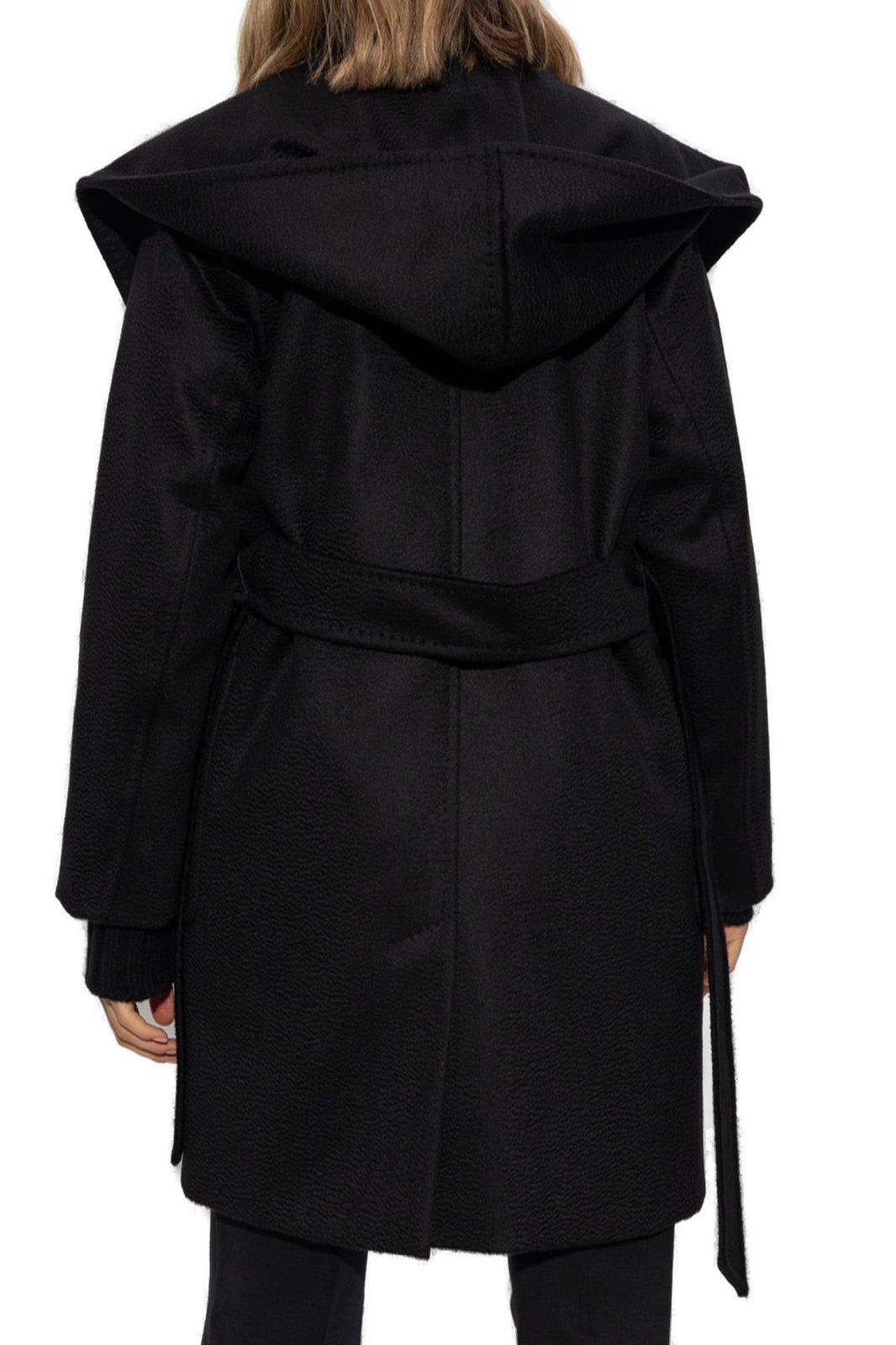 Shop Max Mara Belted Long-sleeved Coat In Black