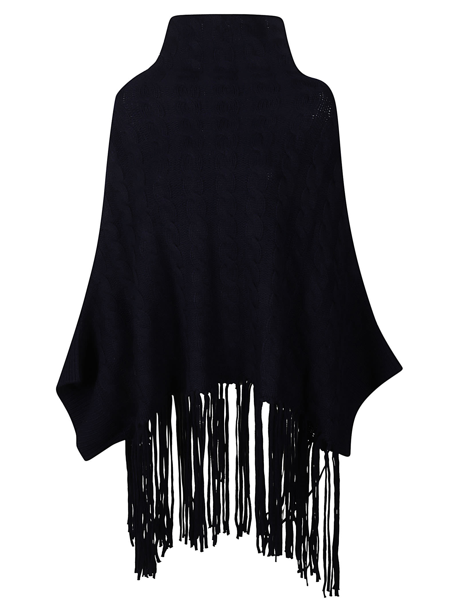 Shop Aspesi Fringed Poncho In Blue/black