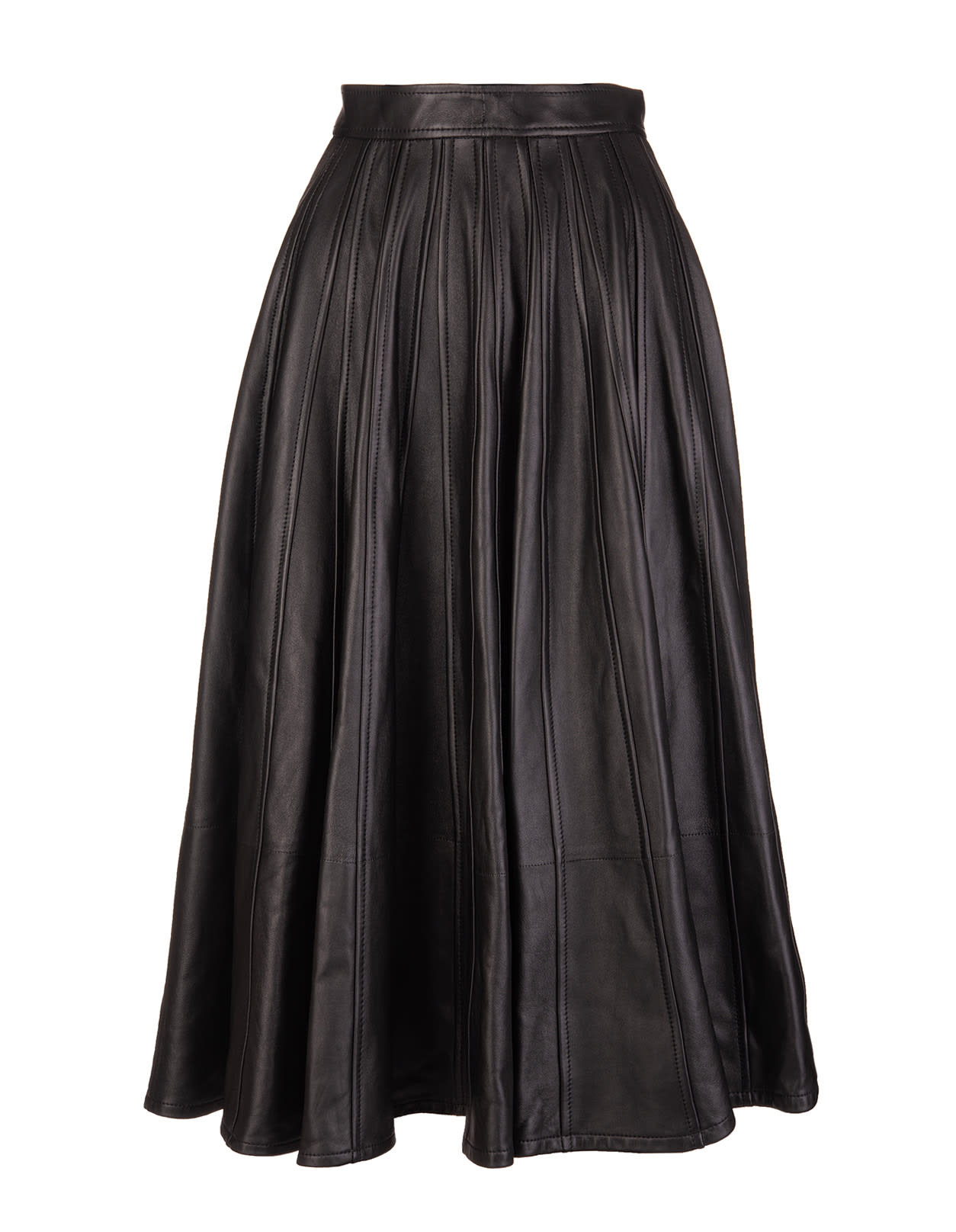 Alexander McQueen Flared Midi Skirt In Black Leather