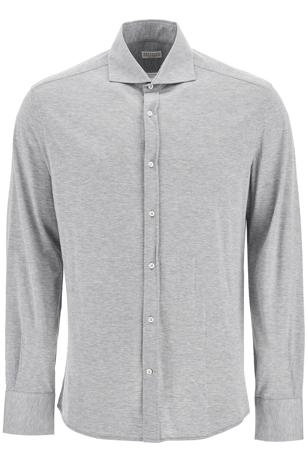 Brunello Cucinelli Grey Linen Shirt With Classic Button-down Collar In Grigio (grey)