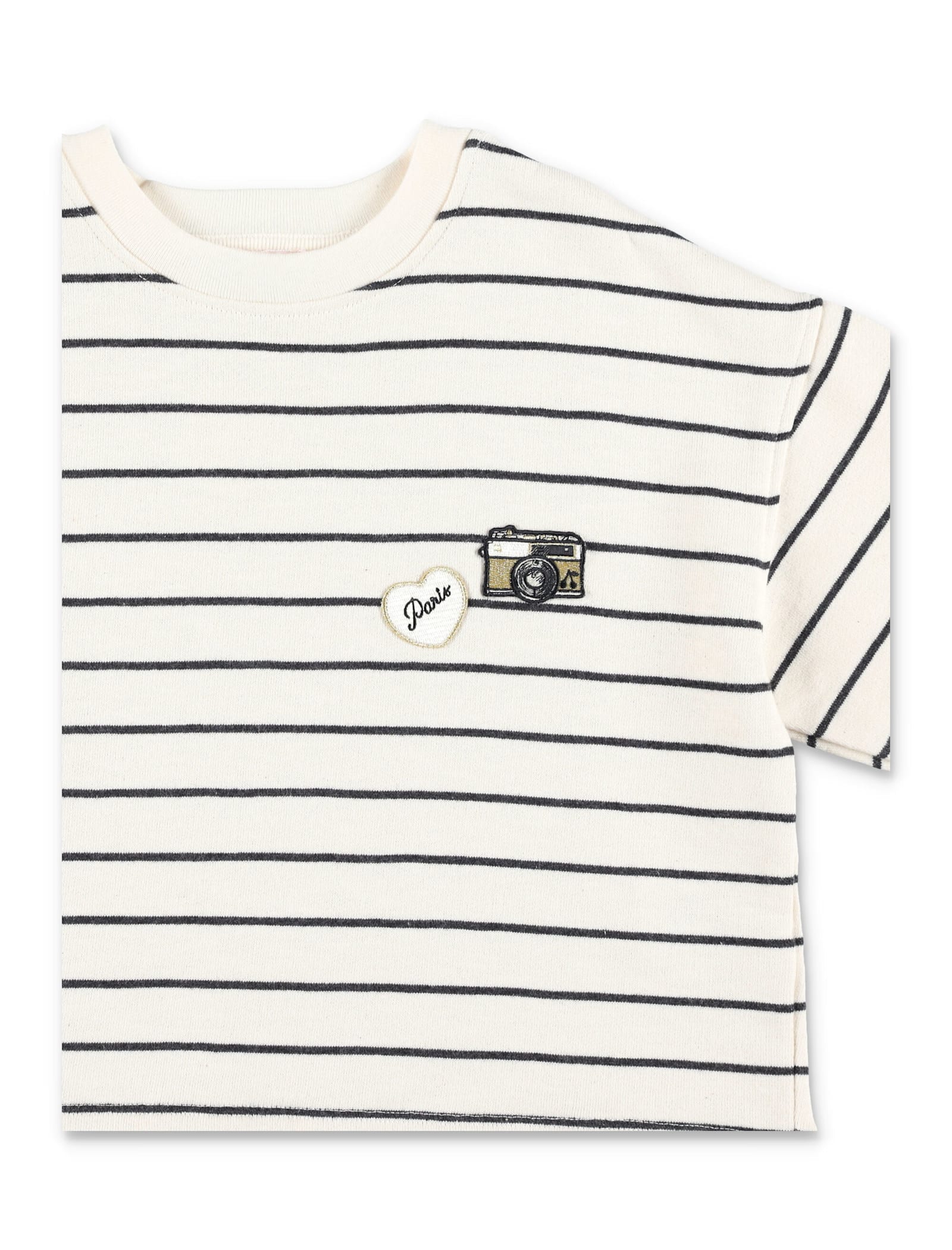 Bonpoint Gaya Girls Striped Sweatshirt With Camera Patch In Multi