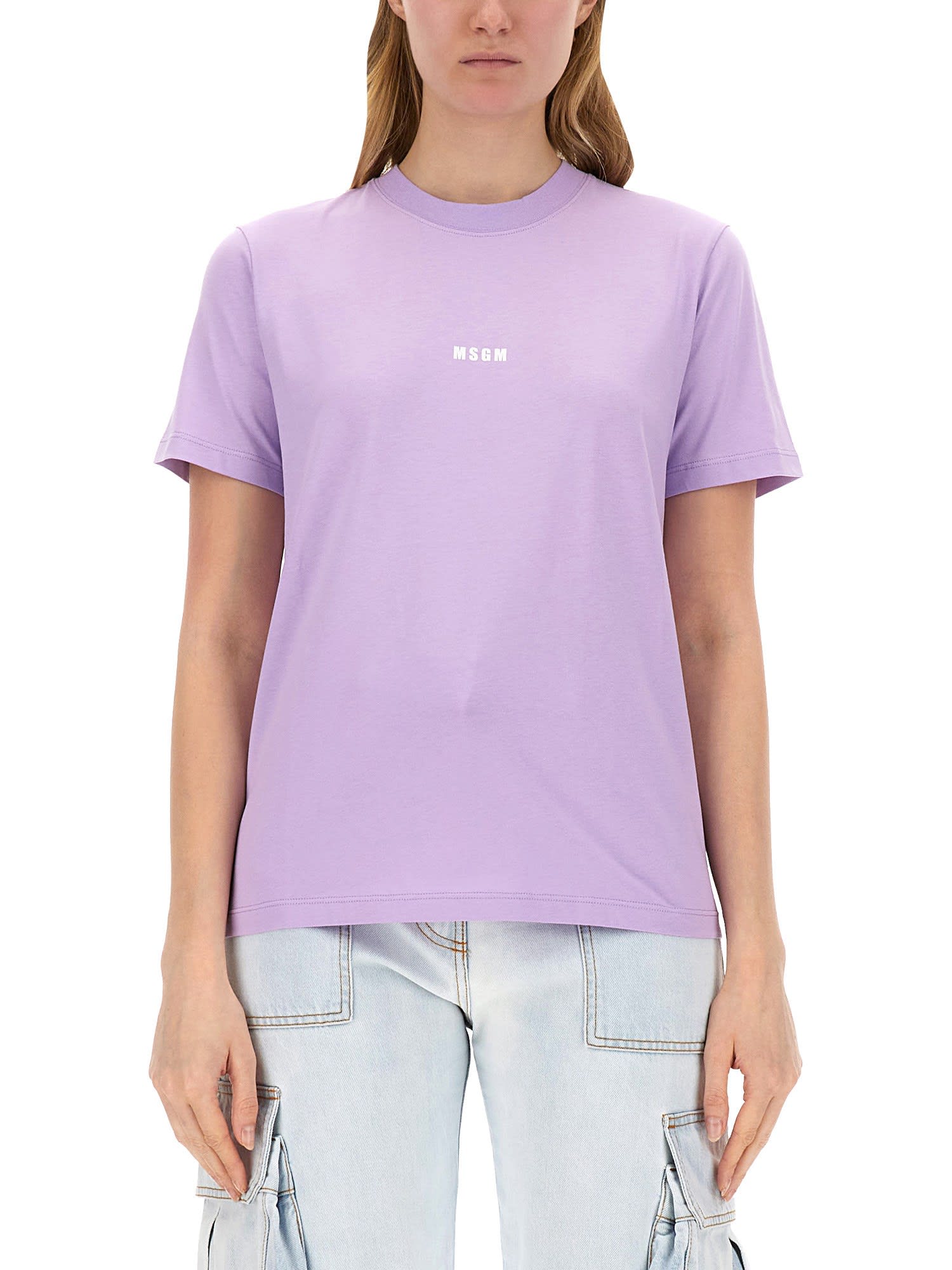 Shop Msgm T-shirt With Logo In Lilac