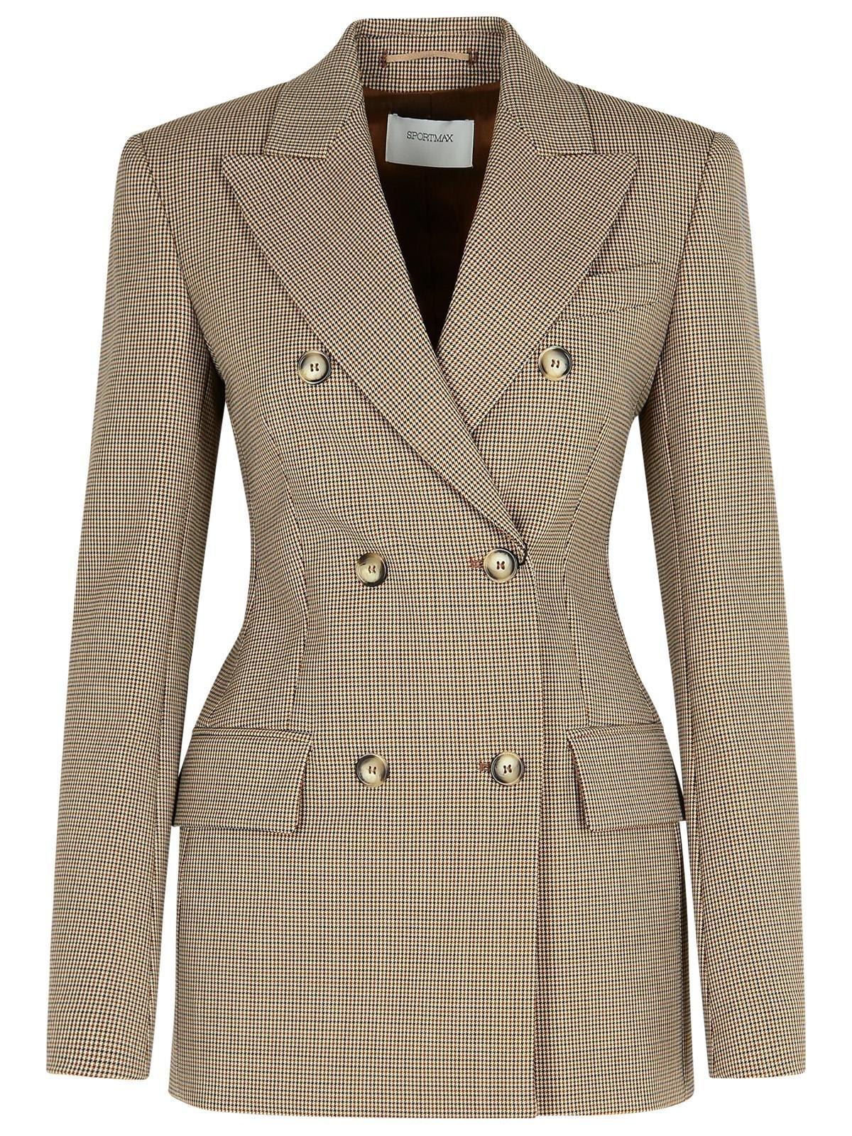 Shop Sportmax Double-breasted Long-sleeved Blazer In Marrone