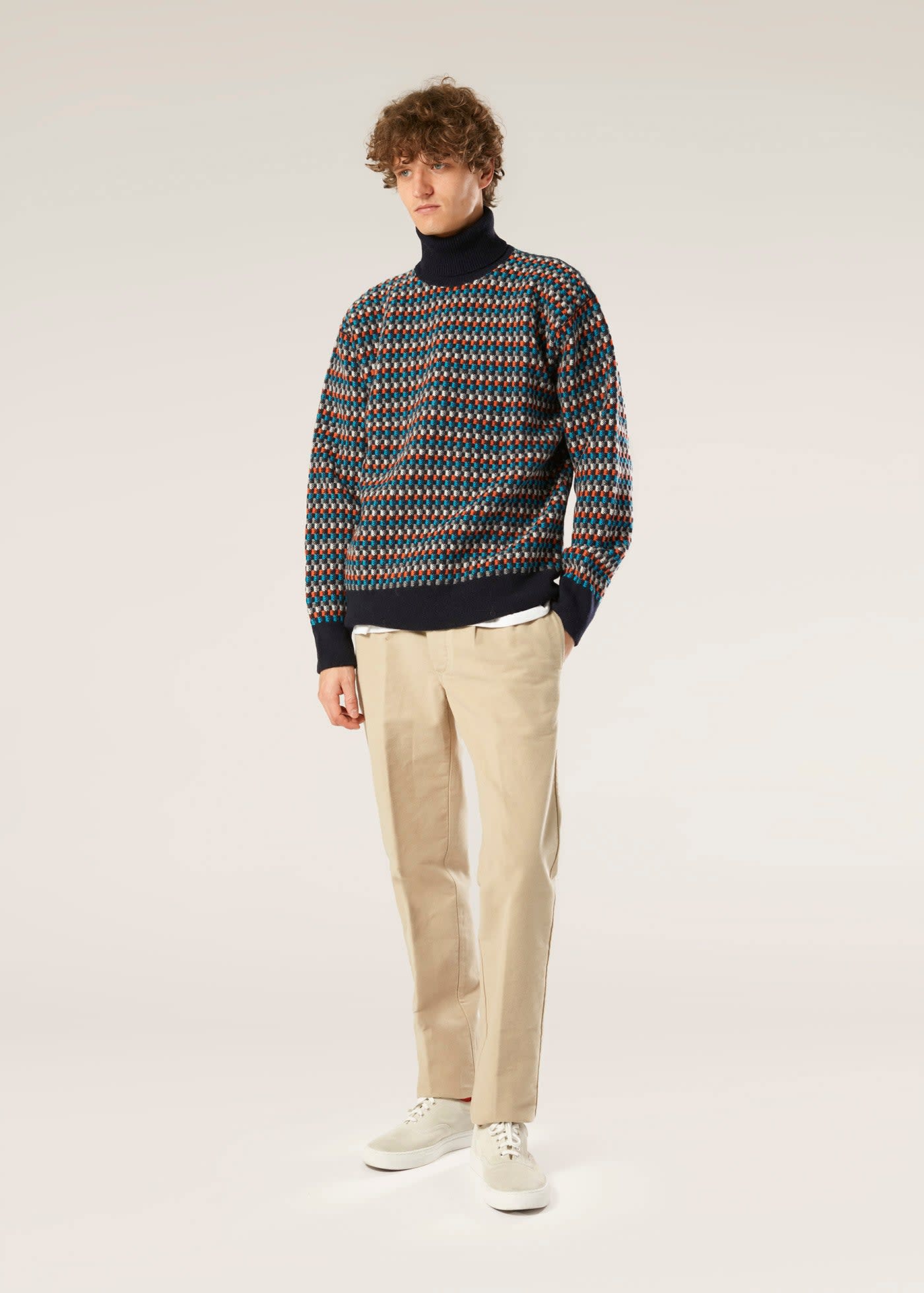 Doppiaa Aamintore Wool Turtleneck With Geometric Pattern In Multi