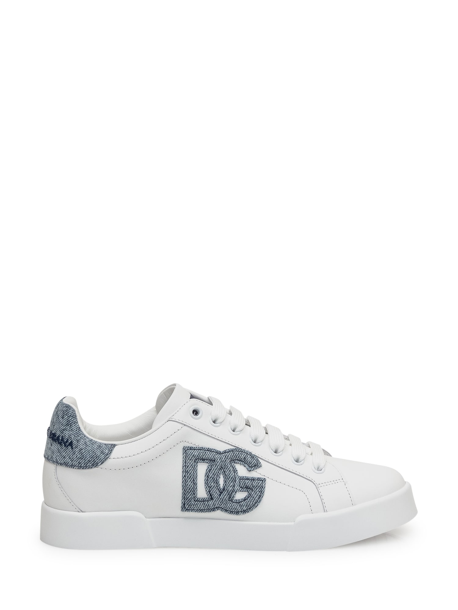 Dolce & Gabbana White Low-top Sneakers With Logo And Blue Tongue In White