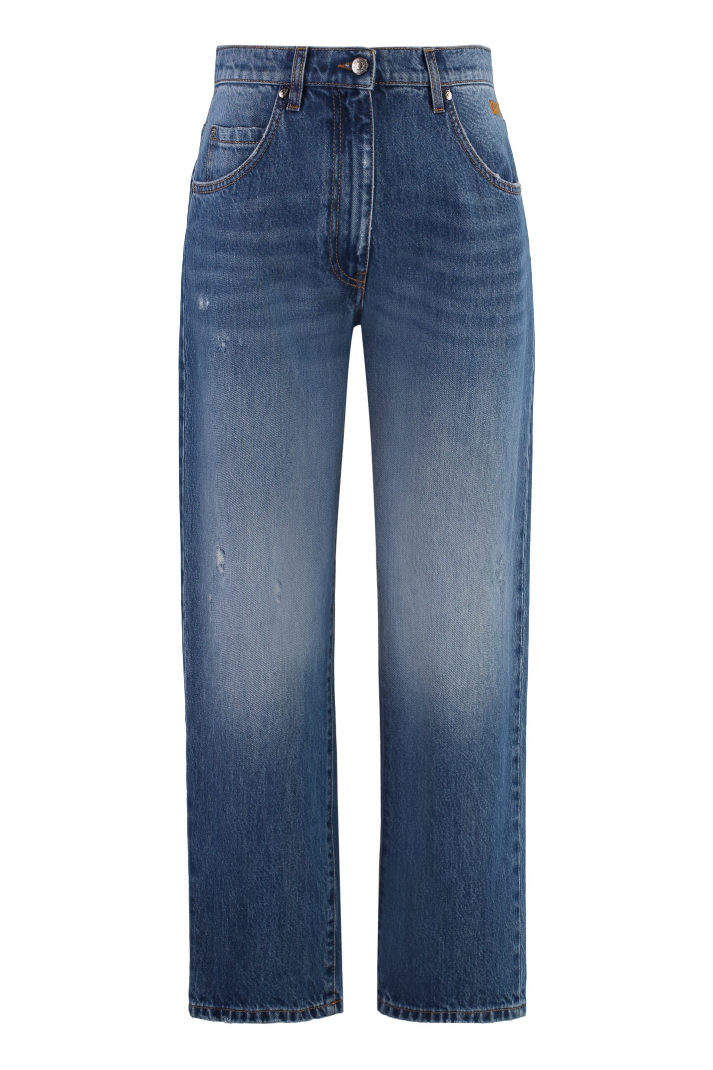 Shop Msgm Cropped Jeans In Denim