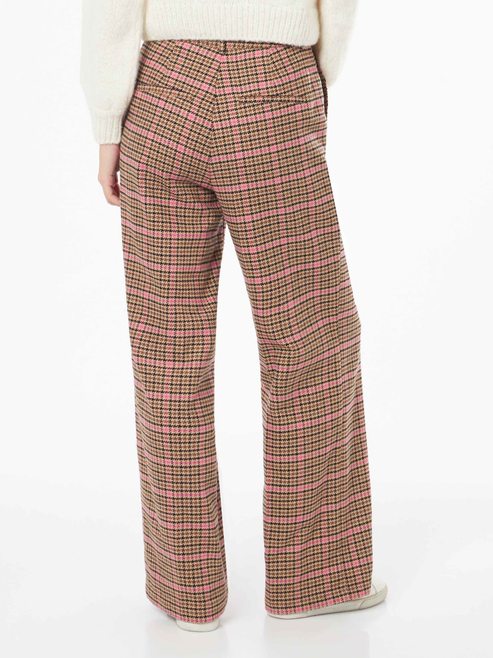 Shop Mc2 Saint Barth Woman Palazzo Pants With Pied De Poule Print In Brown