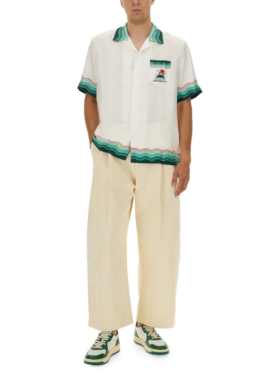 Casablanca Silk Short-sleeved Shirt With Wave In Multi