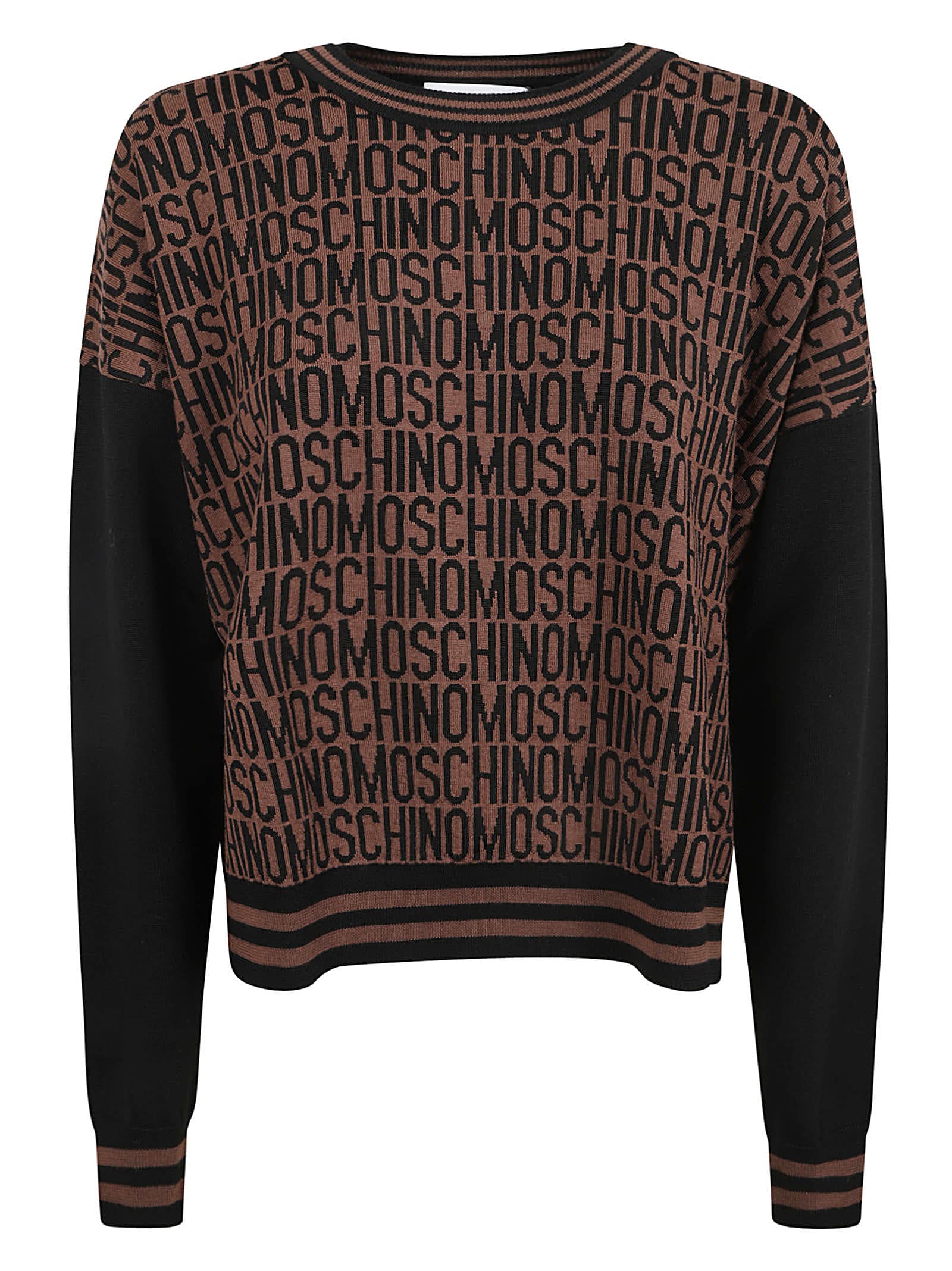 Shop Moschino Logo Knit Monogram Sweater In Brown