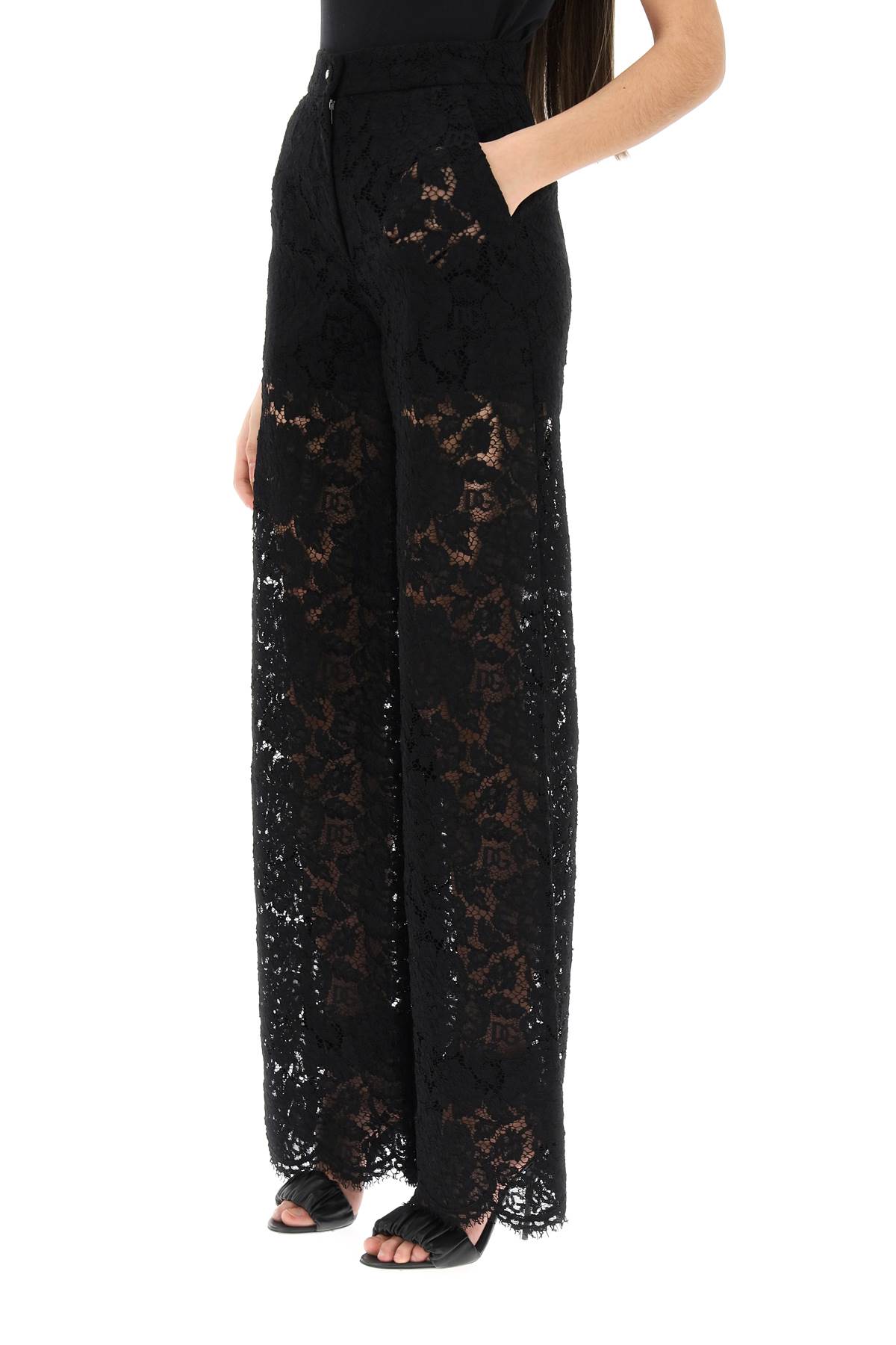 Shop Dolce & Gabbana Flared-leg Lace Pants In Black