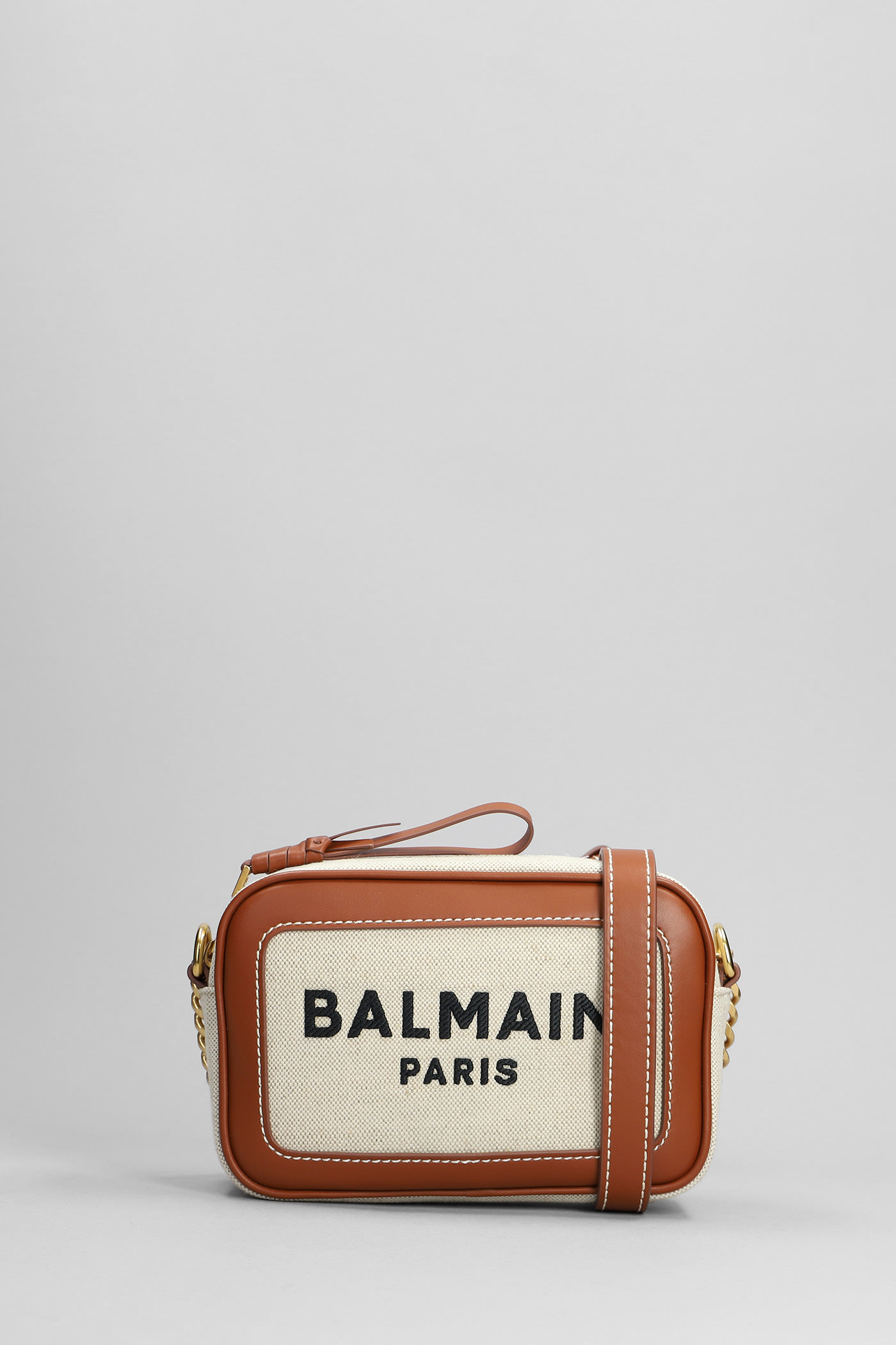 Shop Balmain B Army Shoulder Bag In Beige Cotton