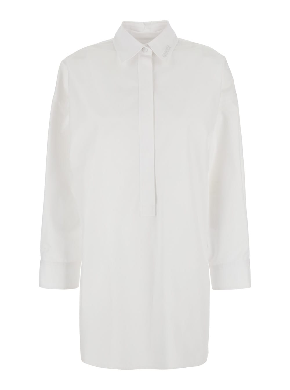 Gucci White Shirt With Classic Collar And Logo Lettering On The Collar In Cotton Woman