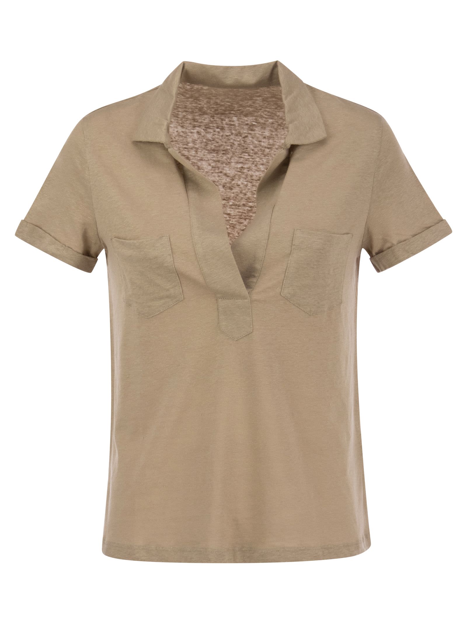 Shop Majestic Short-sleeved Linen Polo Shirt In Sand